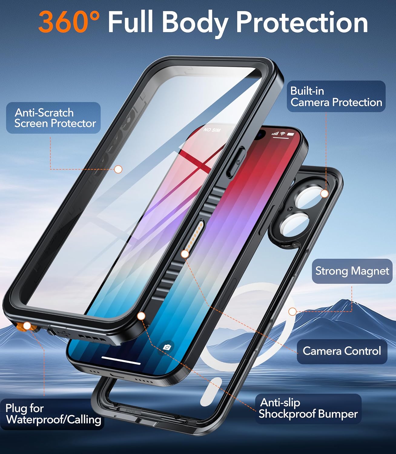 OAKTREE iPhone 17 (6.3") Waterproof Case – Full-Body 360° Shockproof MagSafe Cover with HD Screen Protector