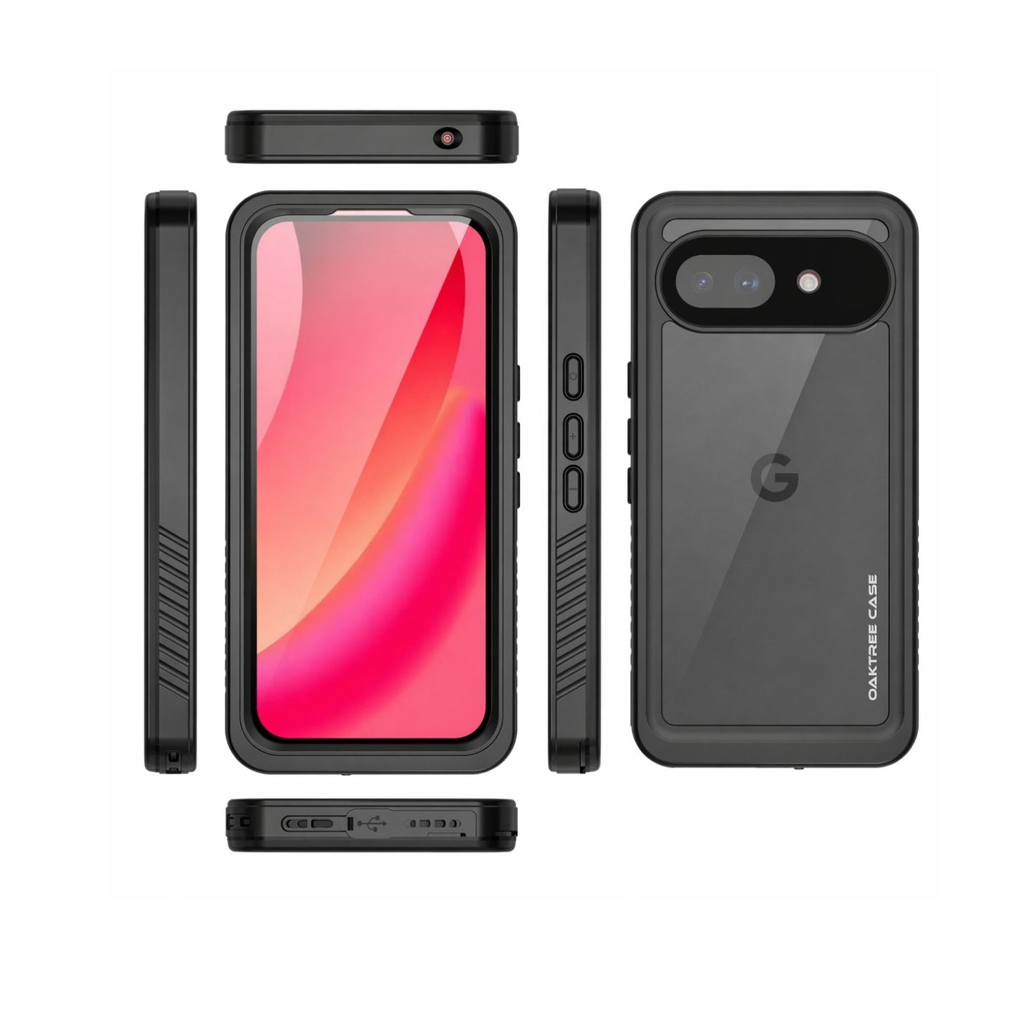 OAKTREE Google Pixel 10A Waterproof Drop-Proof Full-Body Rugged Case - Black/Clear