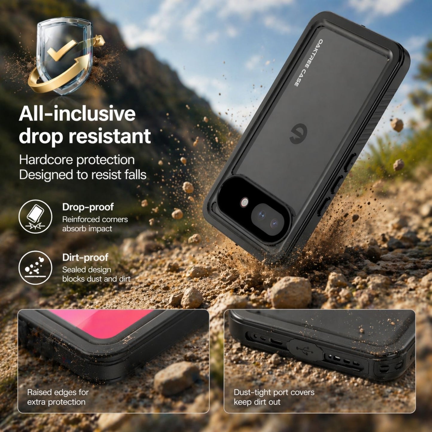 OAKTREE Google Pixel 10A Waterproof Drop-Proof Full-Body Rugged Case - Black/Clear