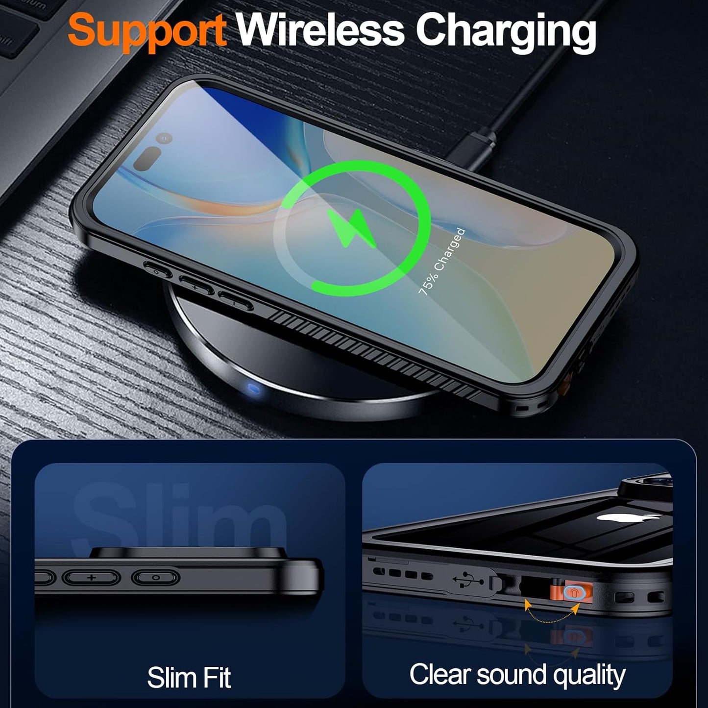 OAKTREE iPhone 16 Pro 6.3" Waterproof Shockproof Full-Body Rugged MagSafe Case - Black/Clear