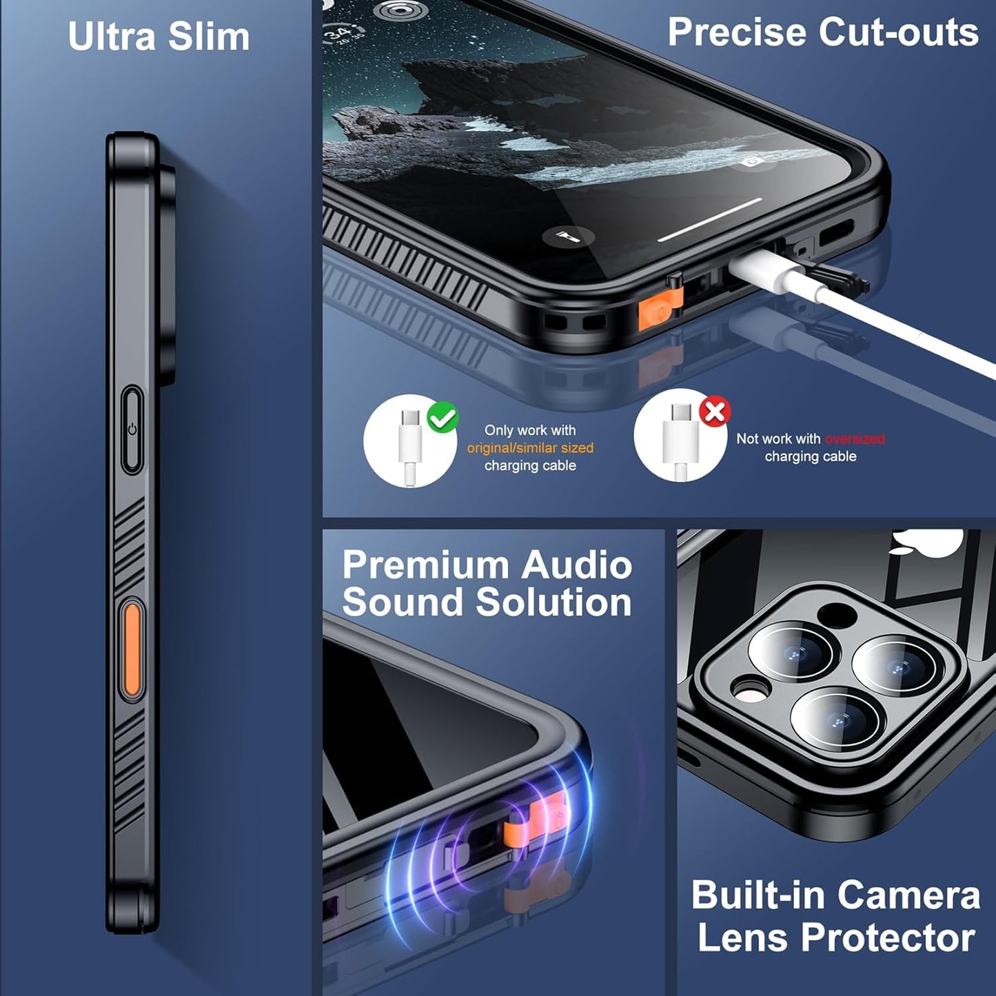 OAKTREE iPhone 16 Pro 6.3" Waterproof Shockproof Full-Body Rugged MagSafe Case - Black/Clear