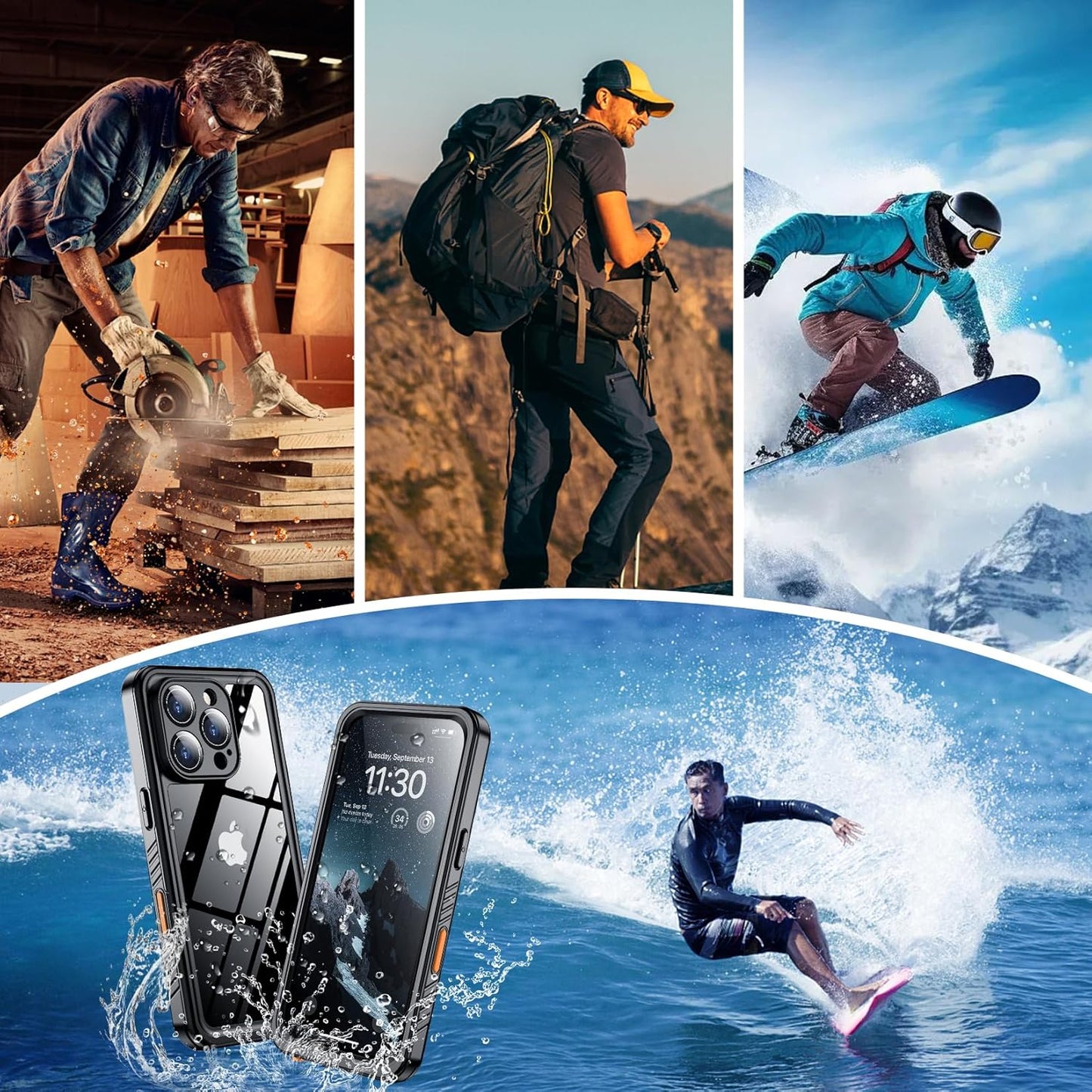 OAKTREE iPhone 16 Pro 6.3" Waterproof Shockproof Full-Body Rugged MagSafe Case - Black/Clear
