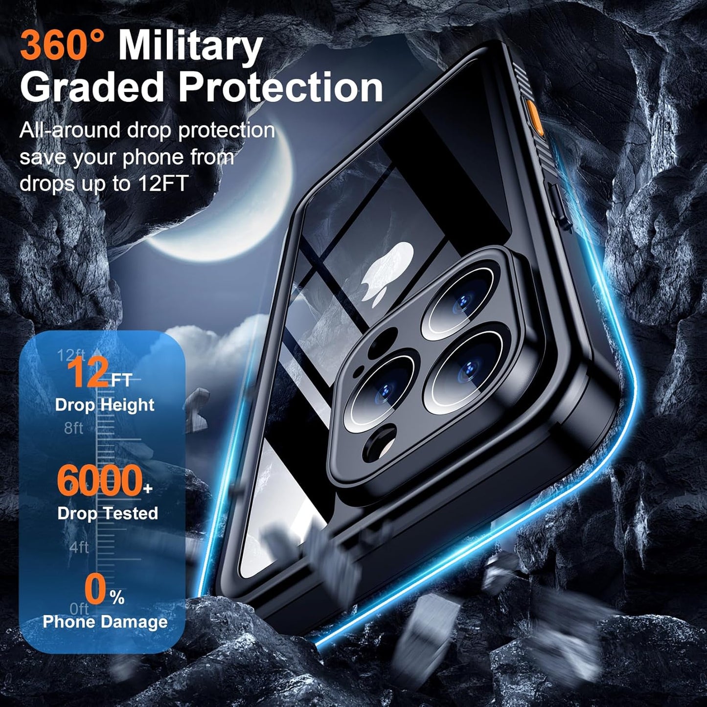 OAKTREE iPhone 16 Pro 6.3" Waterproof Shockproof Full-Body Rugged MagSafe Case - Black/Clear