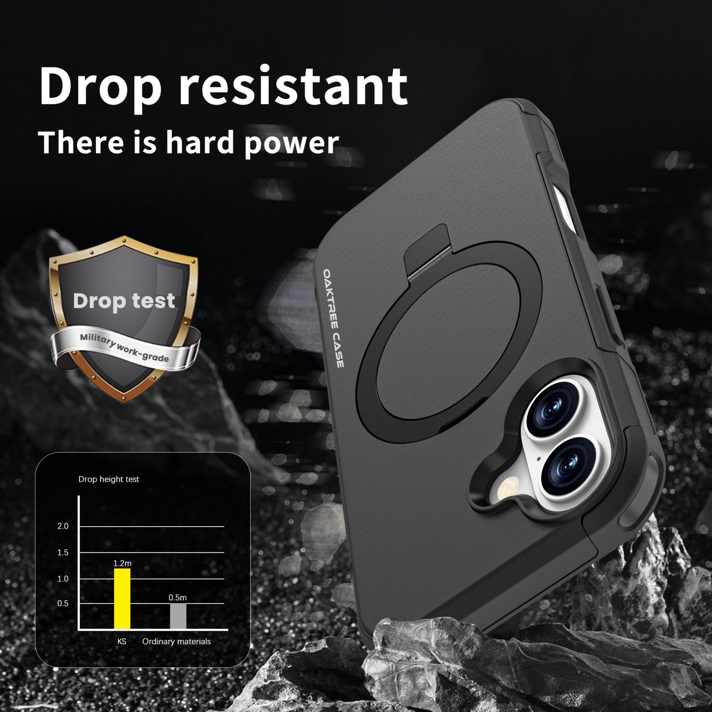 OAKTREE iPhone 17 MagSafe Kickstand Ring Case Shockproof Drop-Proof Rugged Case - Black