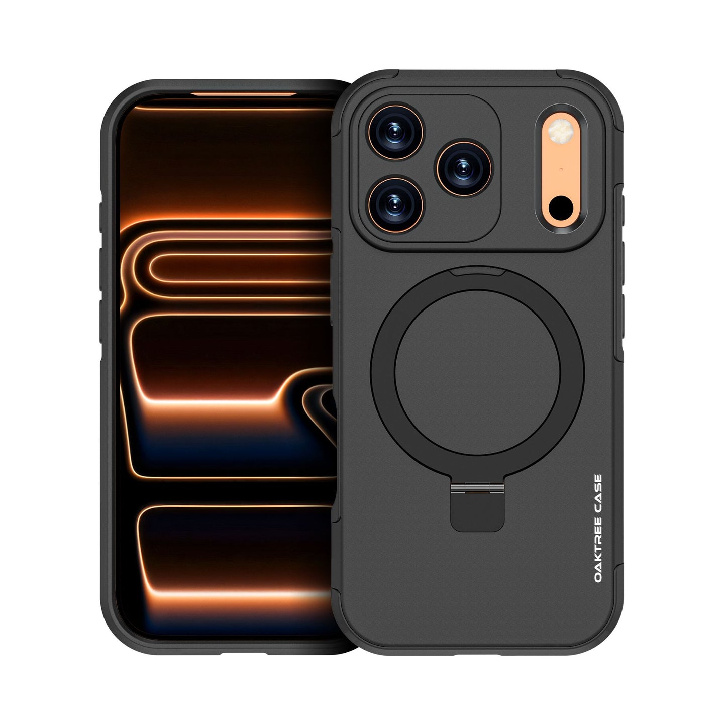 OAKTREE iPhone 17 Pro MagSafe Kickstand Ring Case Shockproof Drop-Proof Rugged Case - Black