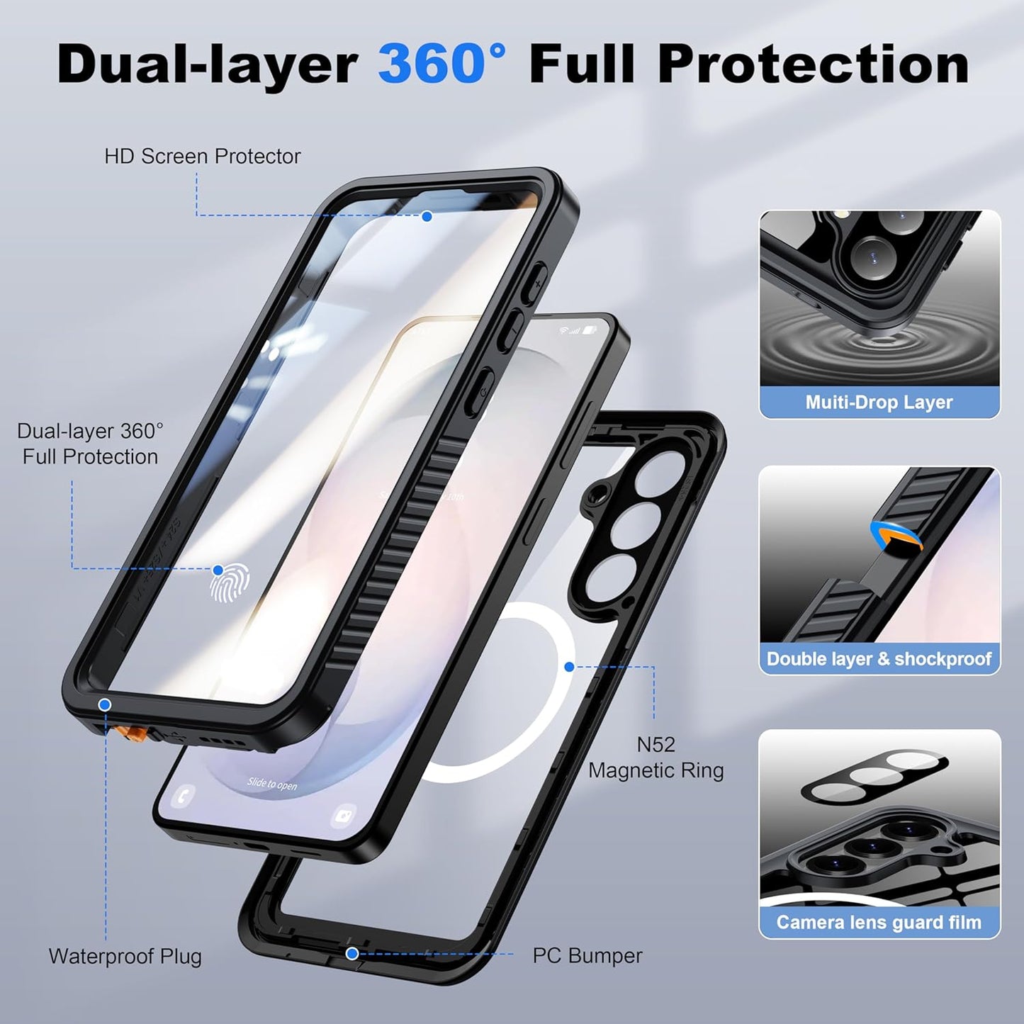 OAKTREE Samsung Galaxy S26 6.3" Waterproof Full-Body Magsafe Fast Charging Case - Black/Clear