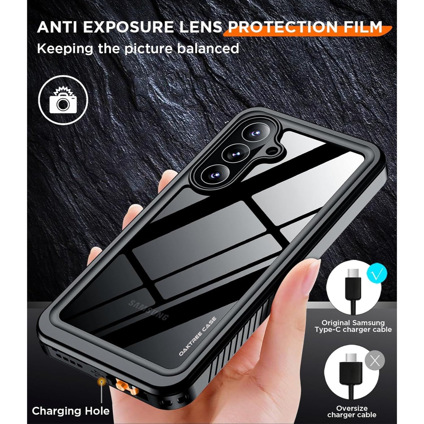 OAKTREE Samsung Galaxy S26 6.3" Waterproof Full-Body Rugged Case - Black/ Clear