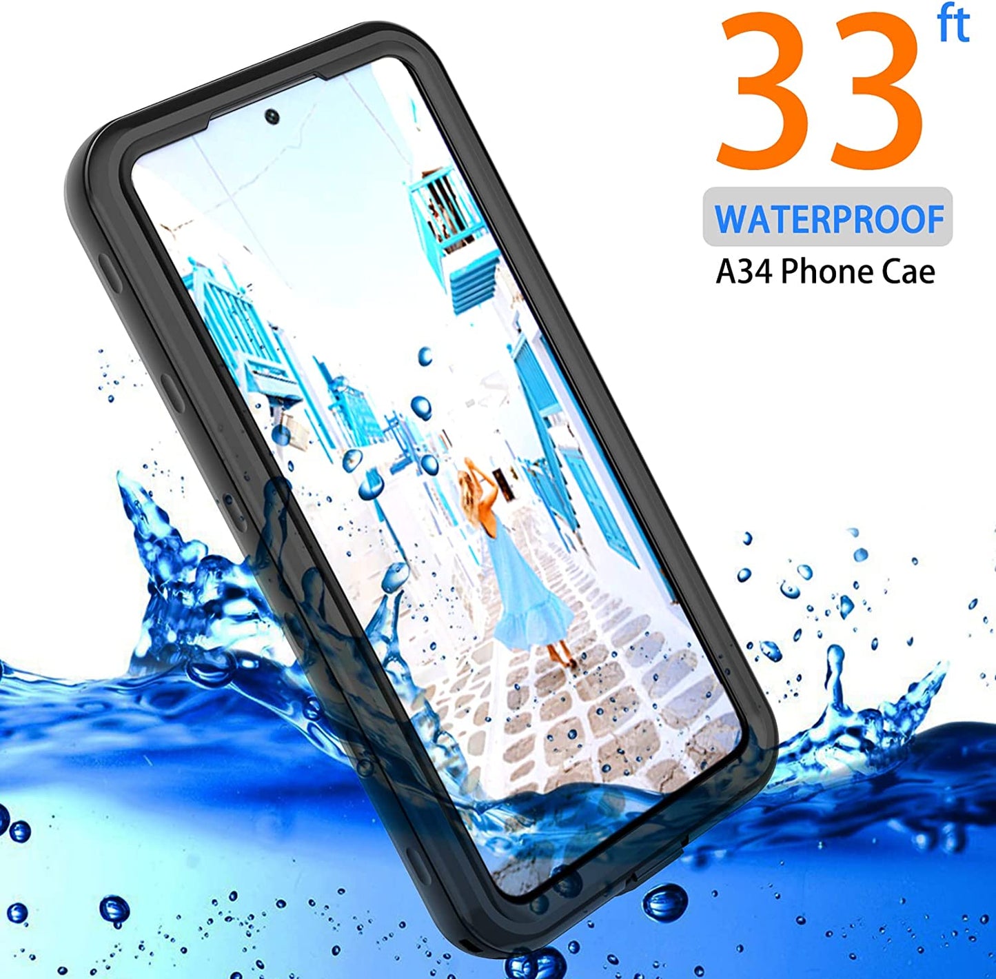 Oaktree Samsung Galaxy A34 5G Waterproof Full-Body Rugged Case - Black / Clear