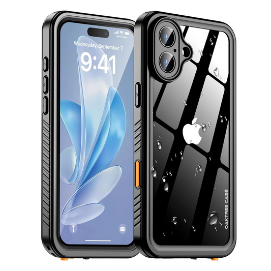 OAKTREE iPhone 16 Plus 6.7" Shockproof Waterproof Full-Body Rugged Case - Black/Clear