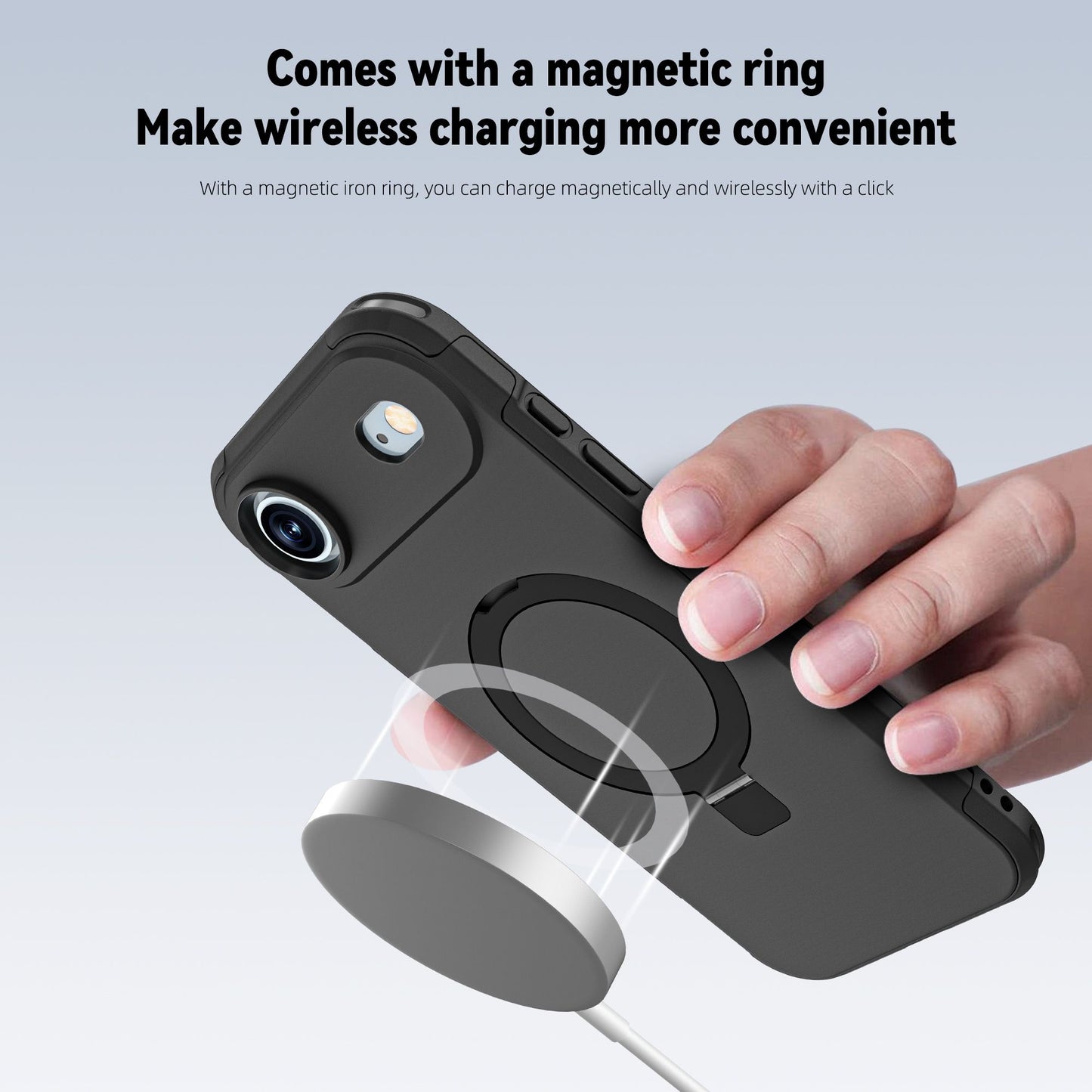 OAKTREE iPhone 17 Air MagSafe Kickstand Ring Case Shockproof Drop-Proof Rugged Case - Black