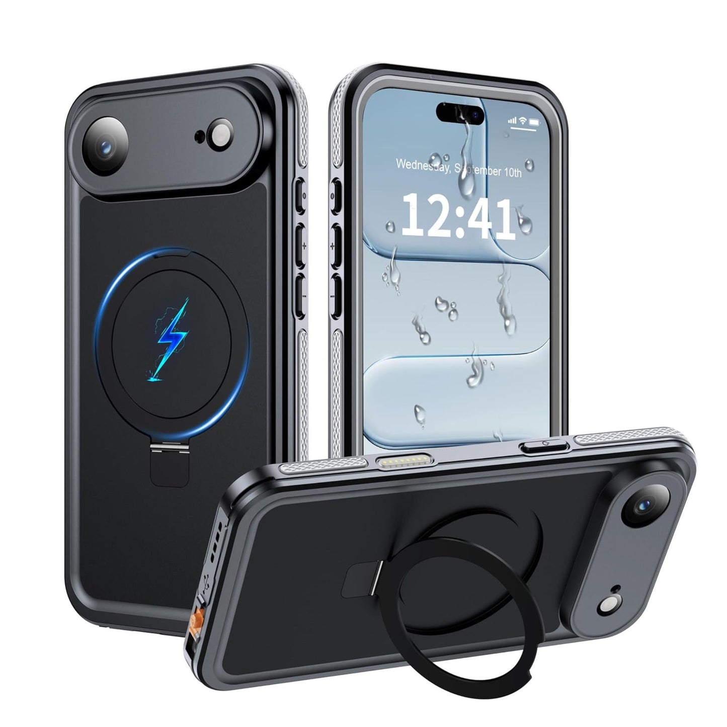 OAKTREE Waterproof MagSafe Case for iPhone 17 Air — 360° Full Protection with Kickstand Ring -Black