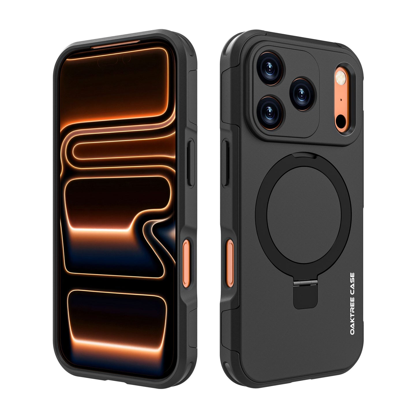 OAKTREE iPhone 17 Pro MagSafe Kickstand Ring Case Shockproof Drop-Proof Rugged Case - Black