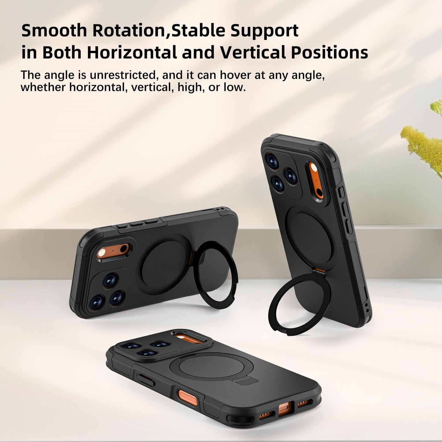 OAKTREE iPhone 17 Pro MagSafe Kickstand Ring Case Shockproof Drop-Proof Rugged Case - Black