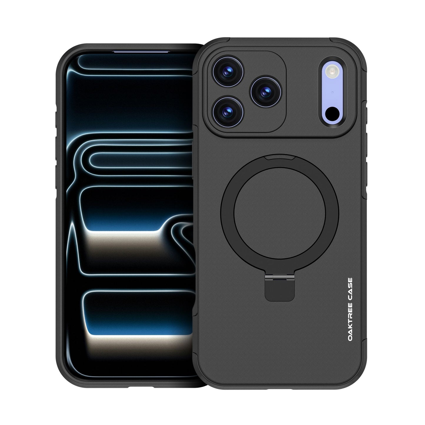 OAKTREE iPhone 17 Pro Max MagSafe Kickstand Ring Case Shockproof Drop-Proof Rugged Case - Black