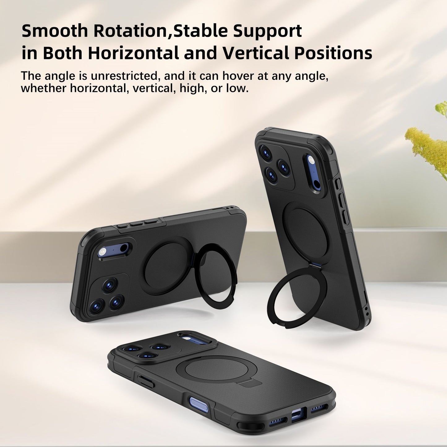 OAKTREE iPhone 17 Pro Max MagSafe Kickstand Ring Case Shockproof Drop-Proof Rugged Case - Black