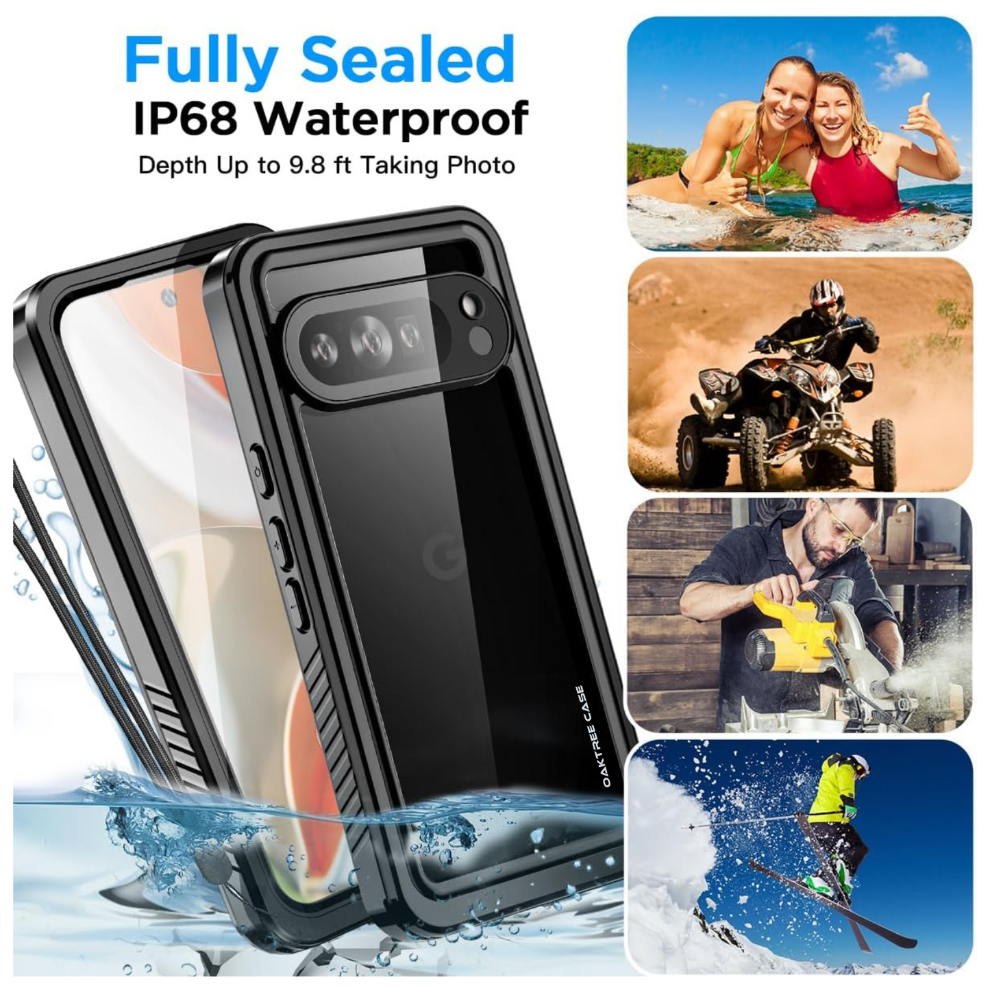 OAKTREE Google Pixel 9 / 9 Pro / 9 Pro XL Shockproof Waterproof Full-Body Rugged Case - Clear / Black