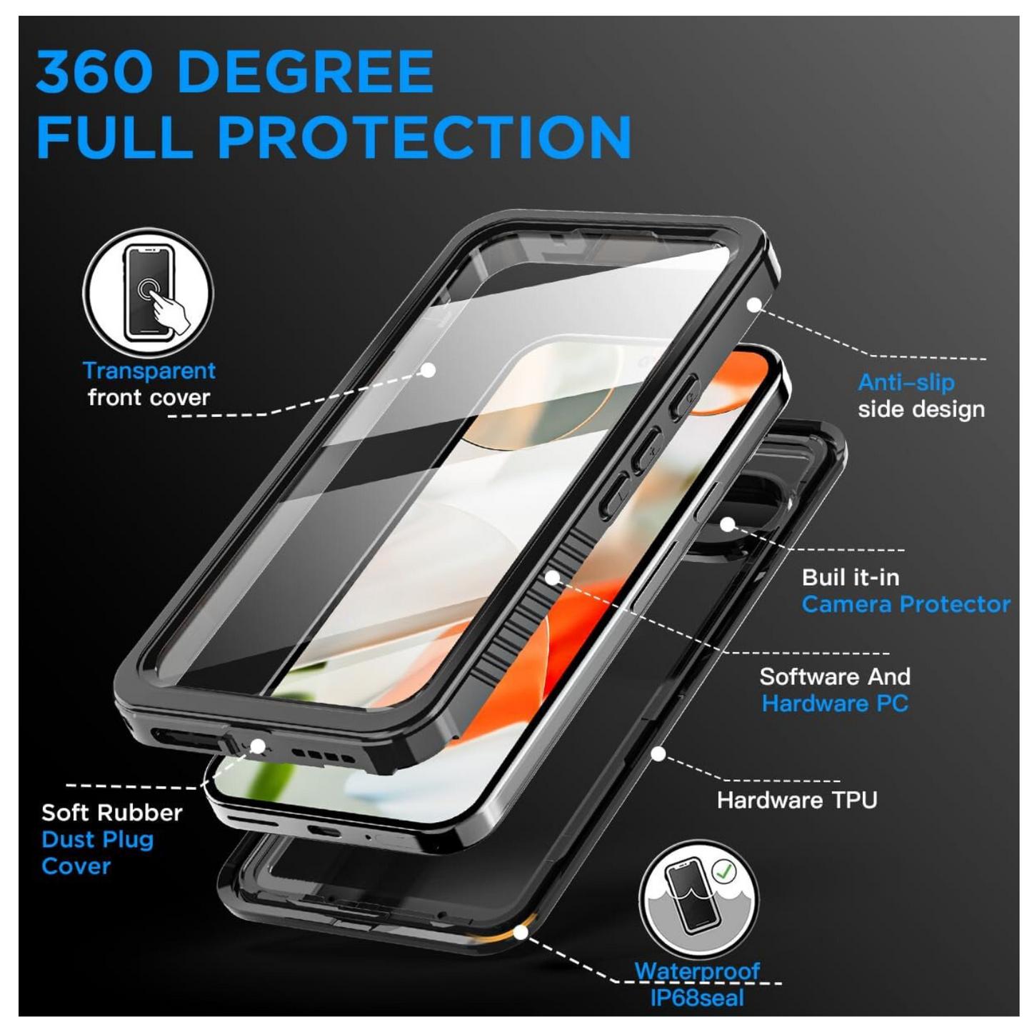 OAKTREE Google Pixel 9 / 9 Pro / 9 Pro XL Shockproof Waterproof Full-Body Rugged Case - Clear / Black