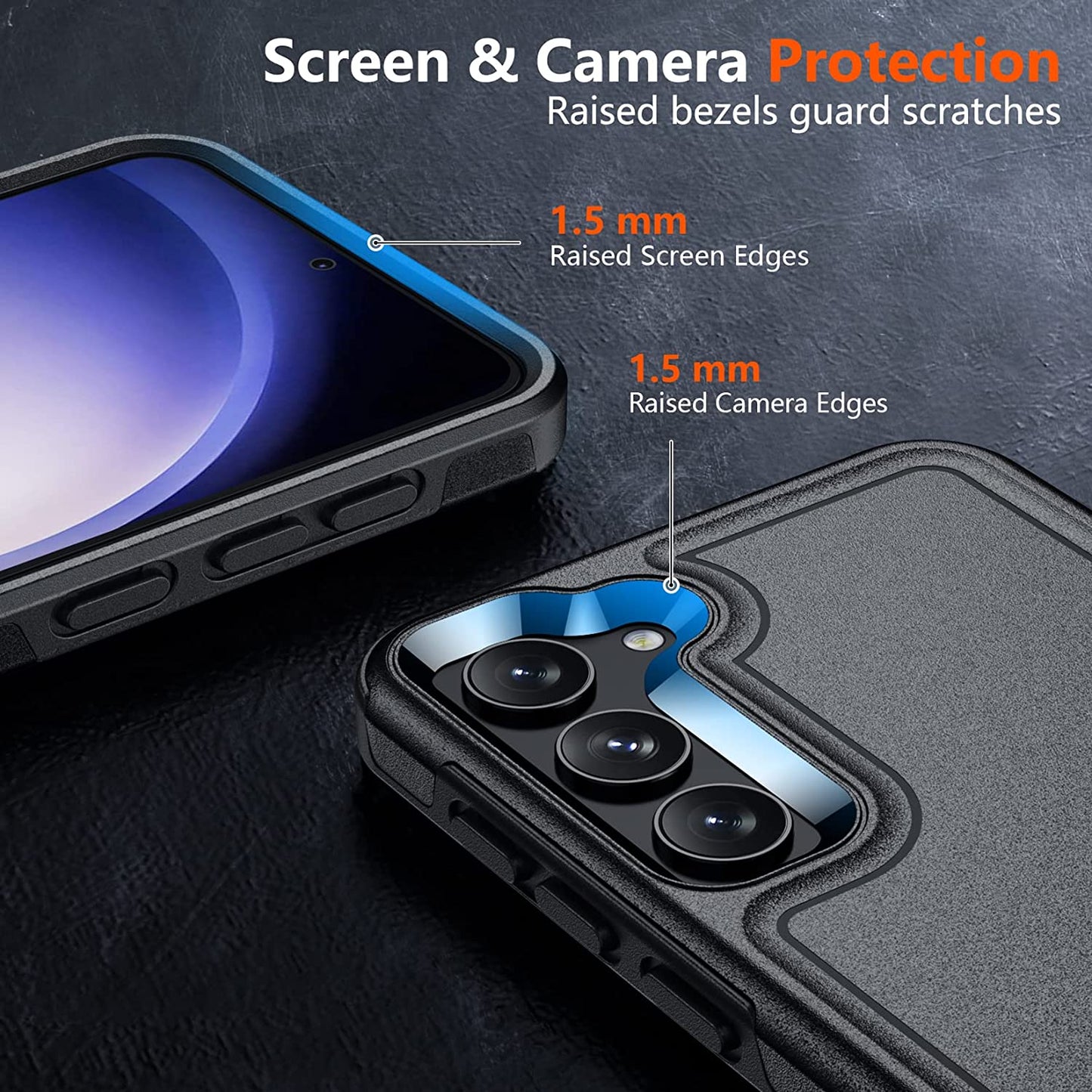 Oaktree Samsung Galaxy S23 Tough Rugged Full-Body Protection Case with Glass Screen Protector + Camera Lens Protector