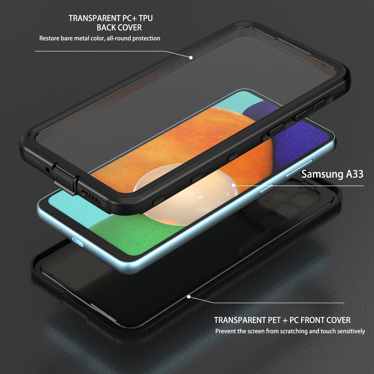 Oaktree Samsung Galaxy A33 5G Waterproof Full-Body Rugged Case - Black / Clear