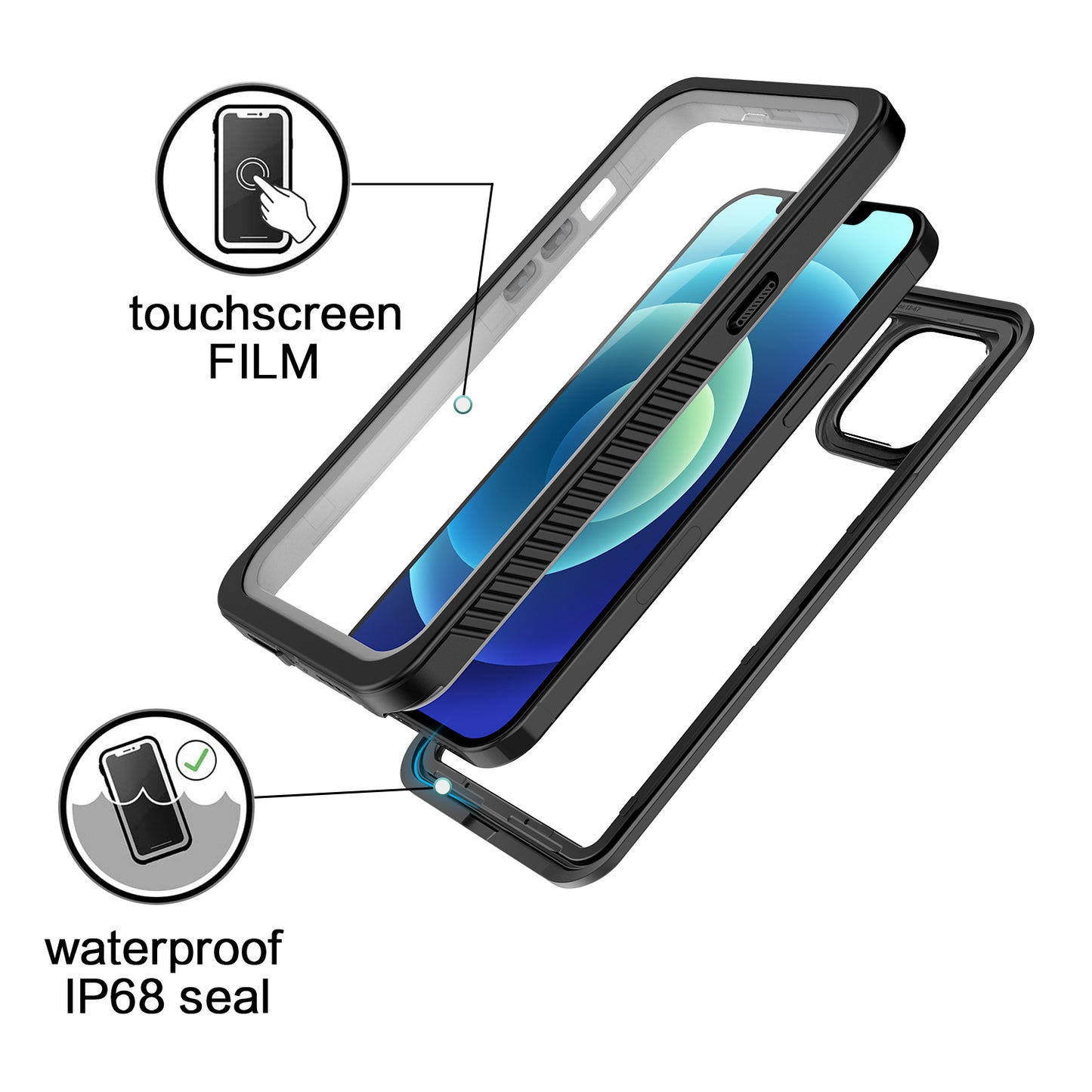OAKTREE iPhone 12 Pro Max Shockproof Waterproof Full-Body Rugged Case - Black/Clear