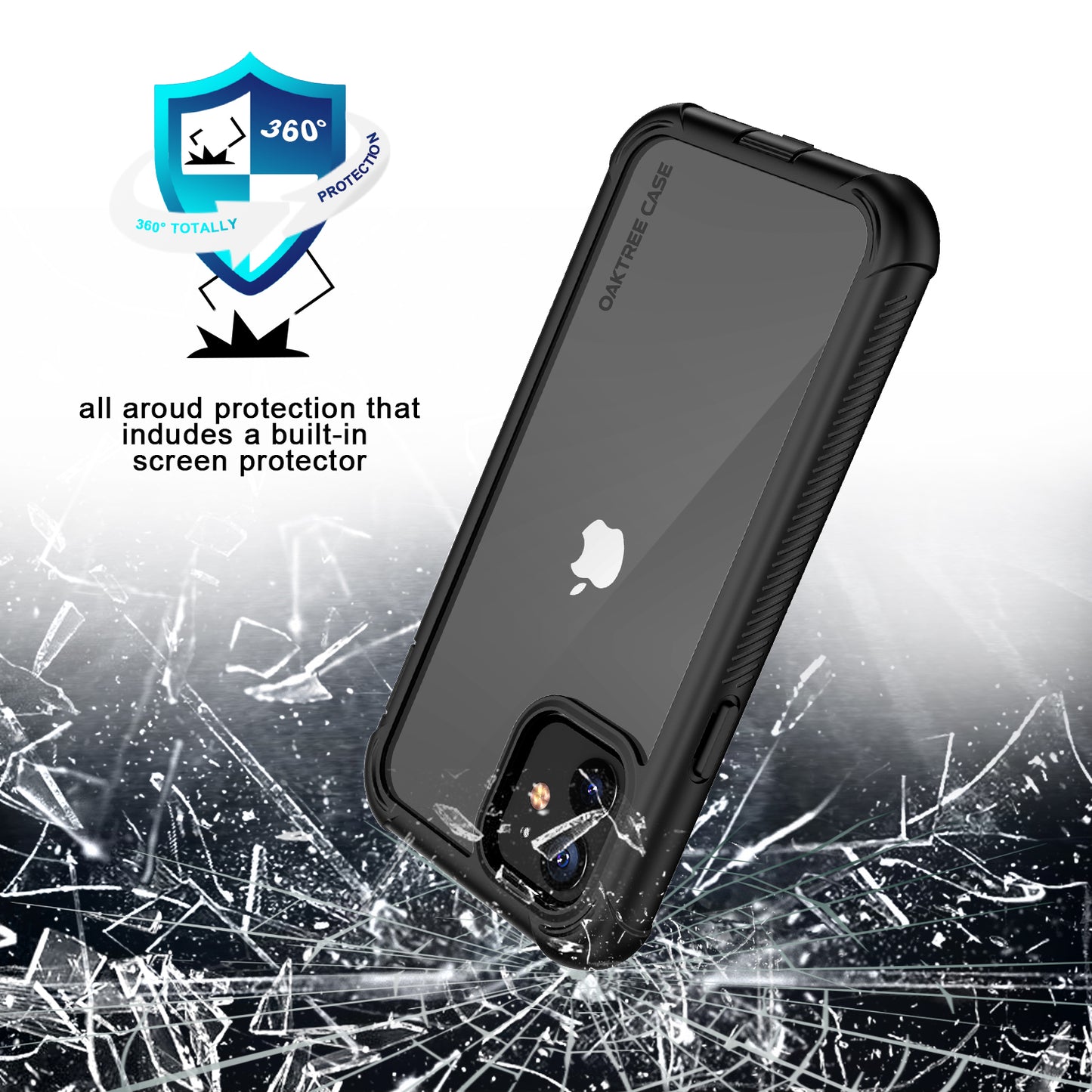 OAKTREE iPhone 12 Mini Full-Body Rugged Clear Case with Built-in Screen Protector