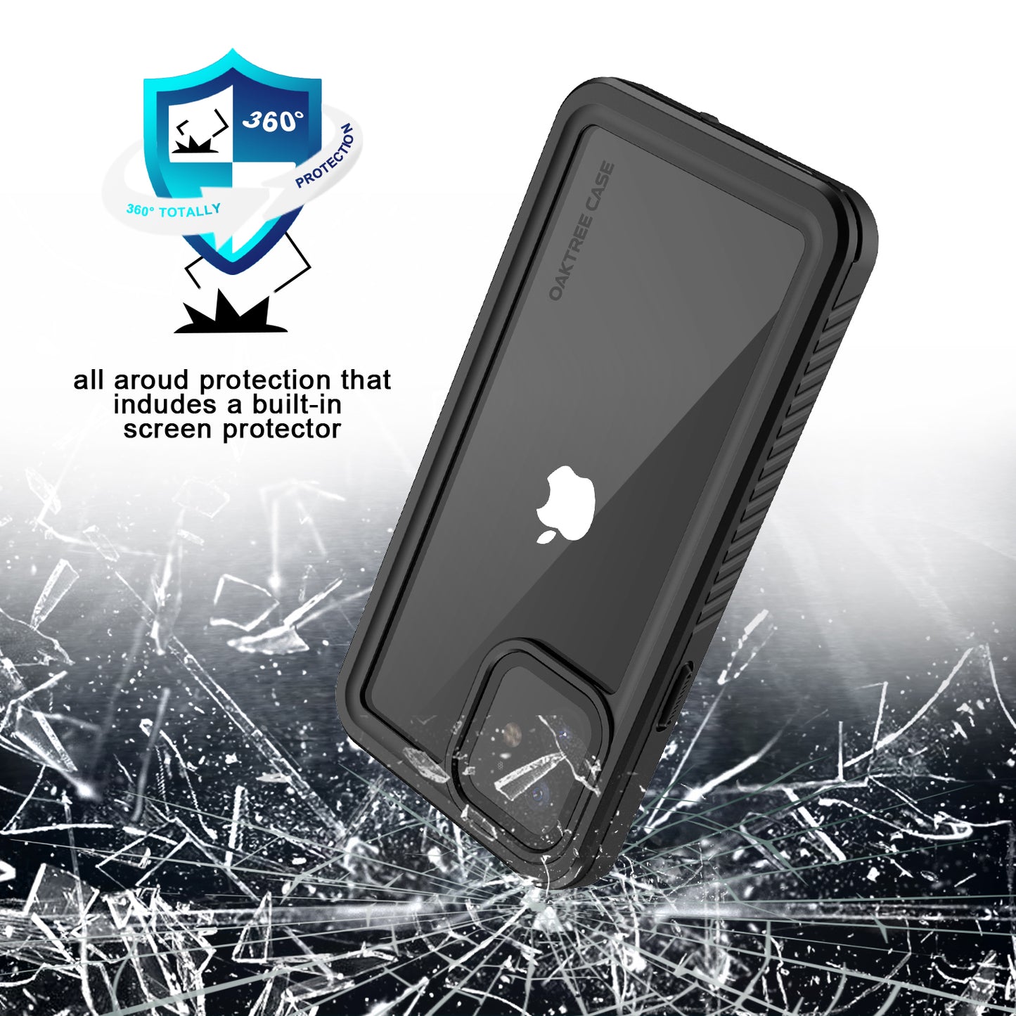 OAKTREE iPhone 12 Mini Shockproof Waterproof Full-Body Rugged Case - Black/Clear