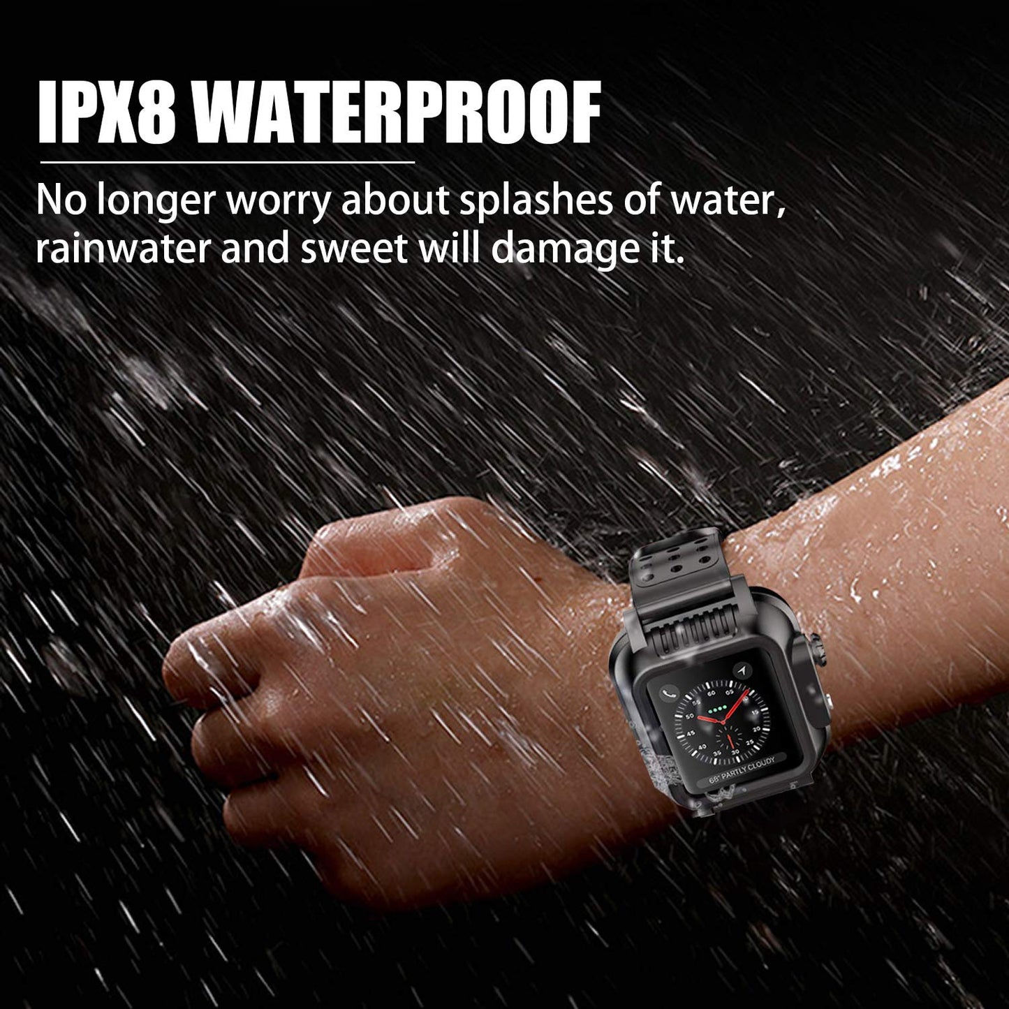 OAKTREE IP65 Waterproof Rugged Case with Premium Soft Silicone Band for Apple Watch 3 Series (42mm)