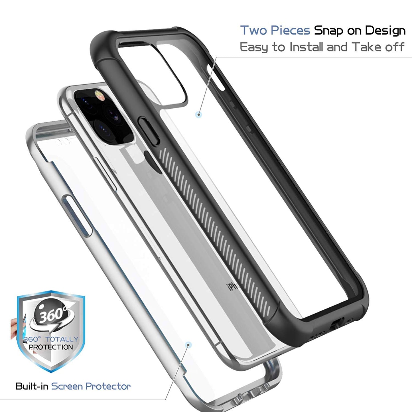 OAKTREE iPhone 11 Pro 5.8" Full-Body Rugged Clear Case with Built-in Screen Protector