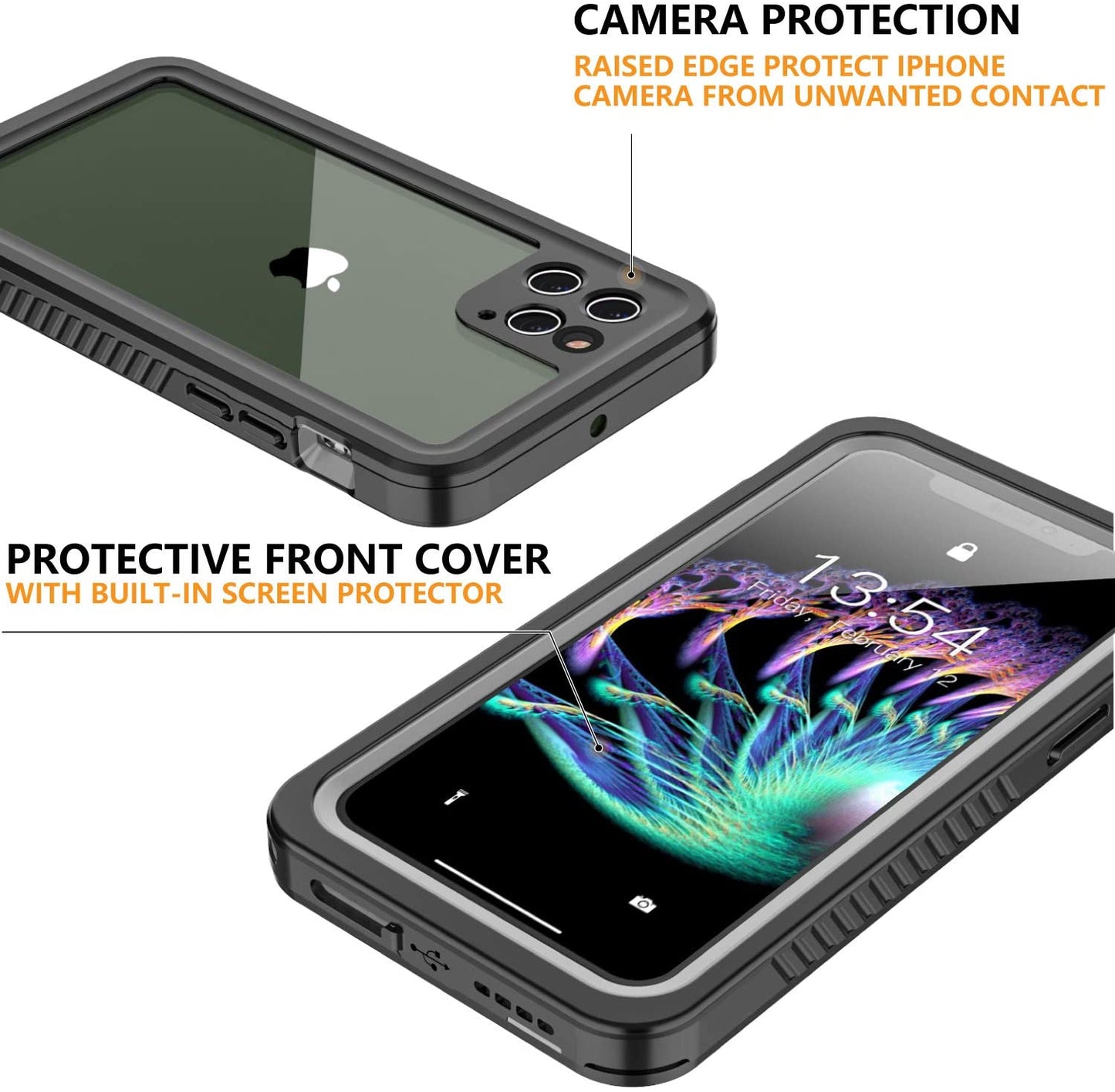 OakTree iPhone 11 Pro Max Shockproof Waterproof Full-Body Rugged Case - Black/Clear