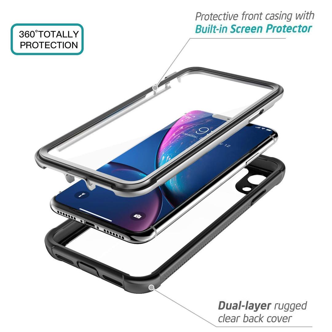 OAKTREE iPhone XR Full-Body Rugged Clear Case with Built-in Screen Protector
