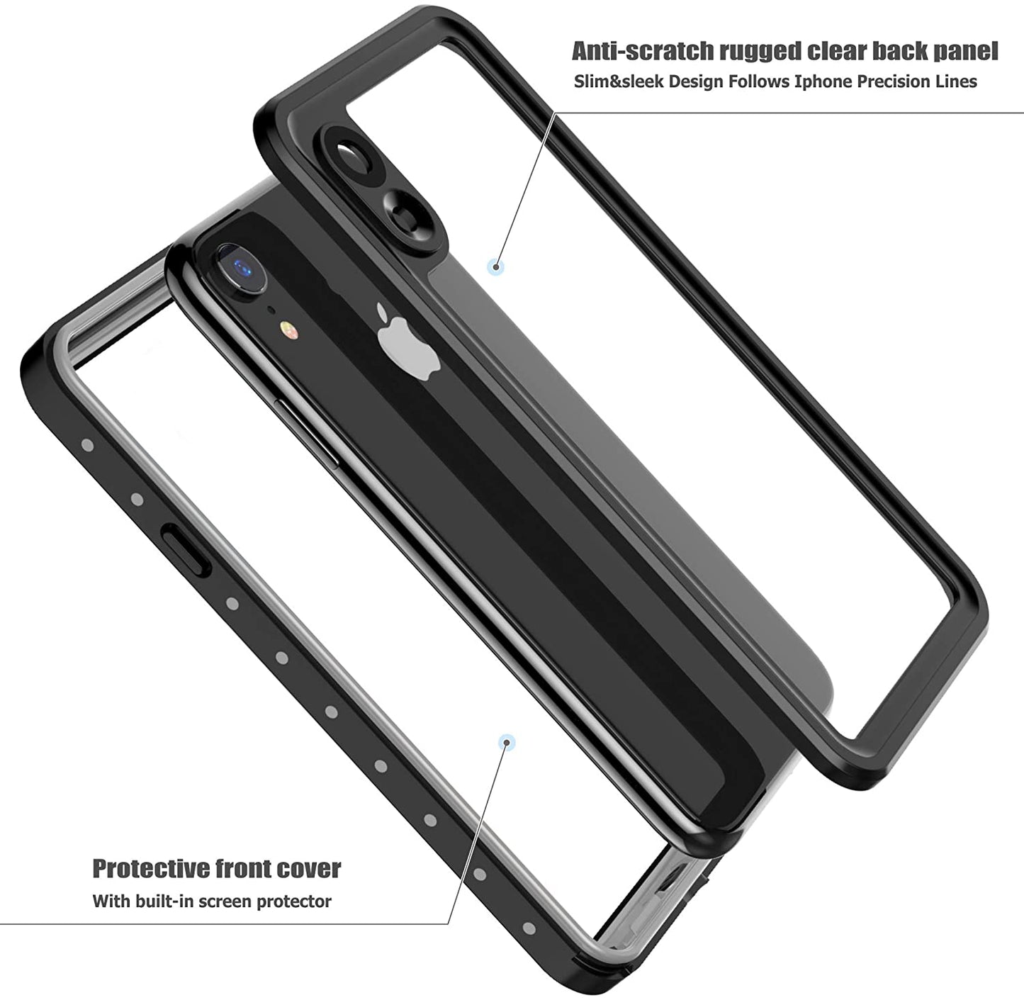 OAKTREE ShockProof WaterProof Full-Body Rugged Case for iPhone XR - Black/Clear Back