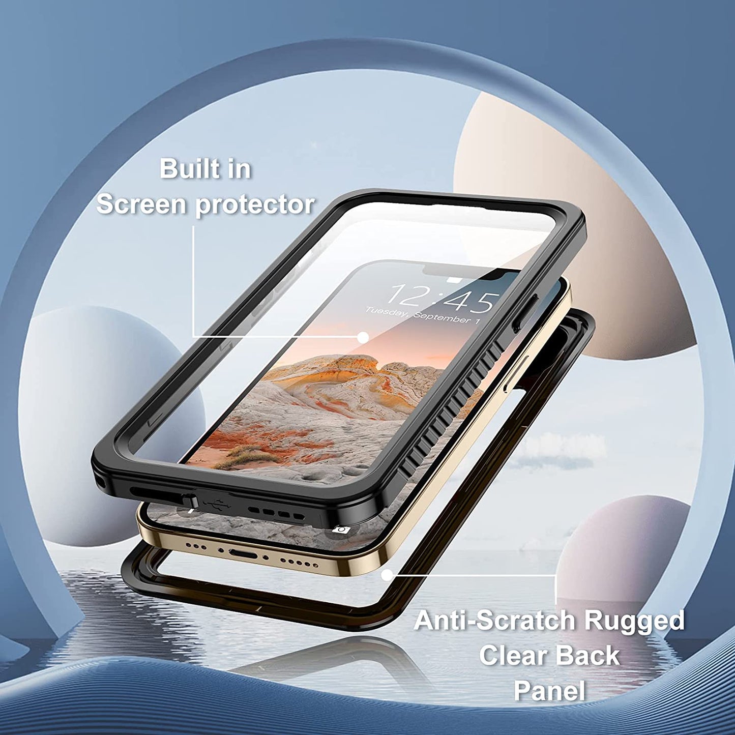 OAKTREE iPhone 13 Pro Max 6.7″ Shockproof Waterproof Full-Body Rugged Case - Black/Clear