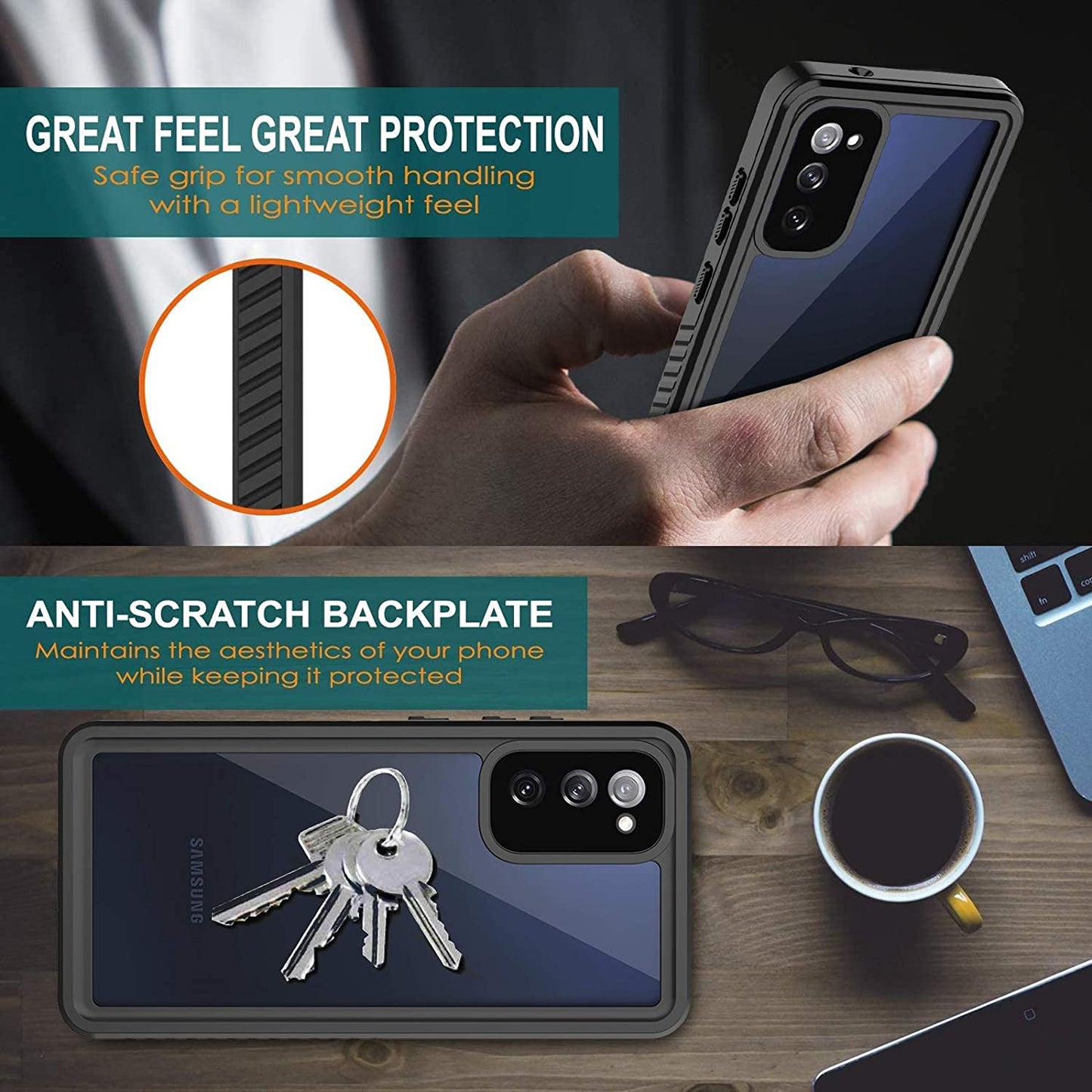 OAKTREE Samsung Galaxy S20 FE Waterproof Full-Body Rugged Case - Black / Clear