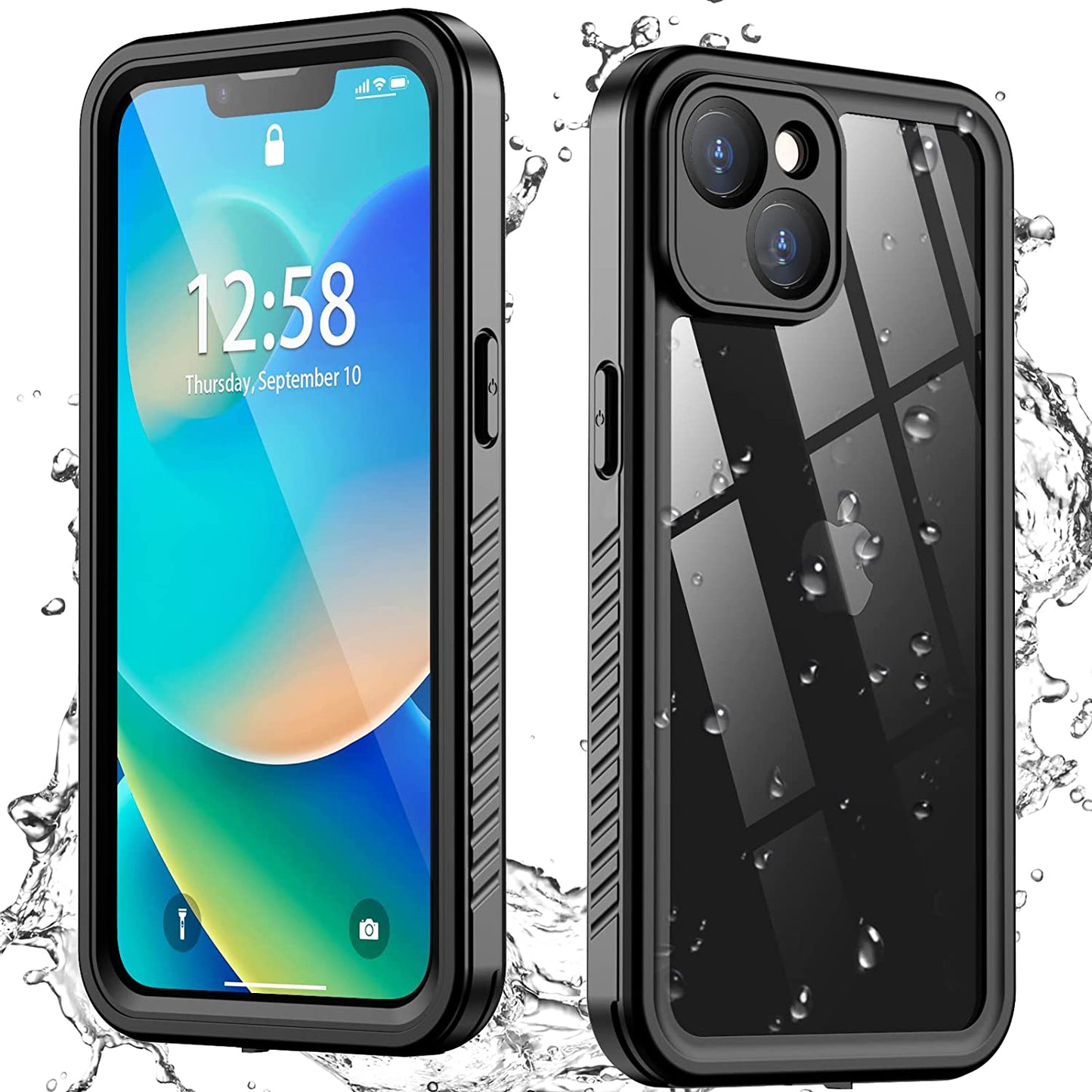 OAKTREE iPhone 14 6.1" Shockproof Waterproof Full-Body Rugged Case - Black/Clear