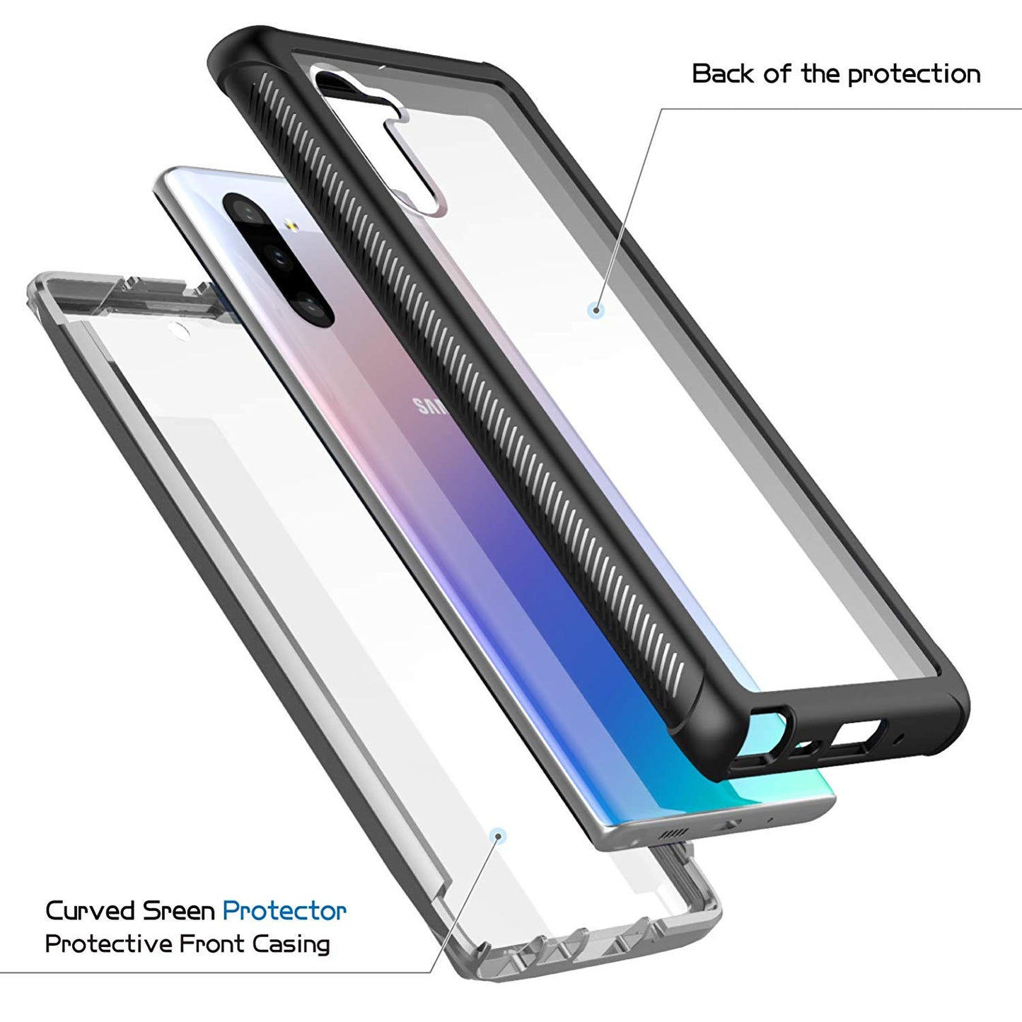Oaktree Samsung Galaxy Note 10 Full-body Protective Clear Case with Built-in Screen Protector