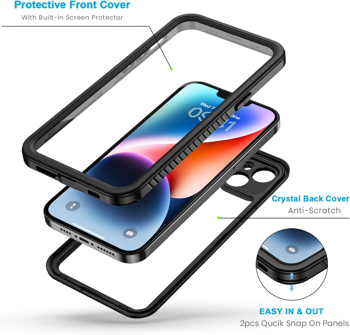 OAKTREE iPhone 14 6.1" Shockproof Waterproof Full-Body Rugged Case - Black/Clear