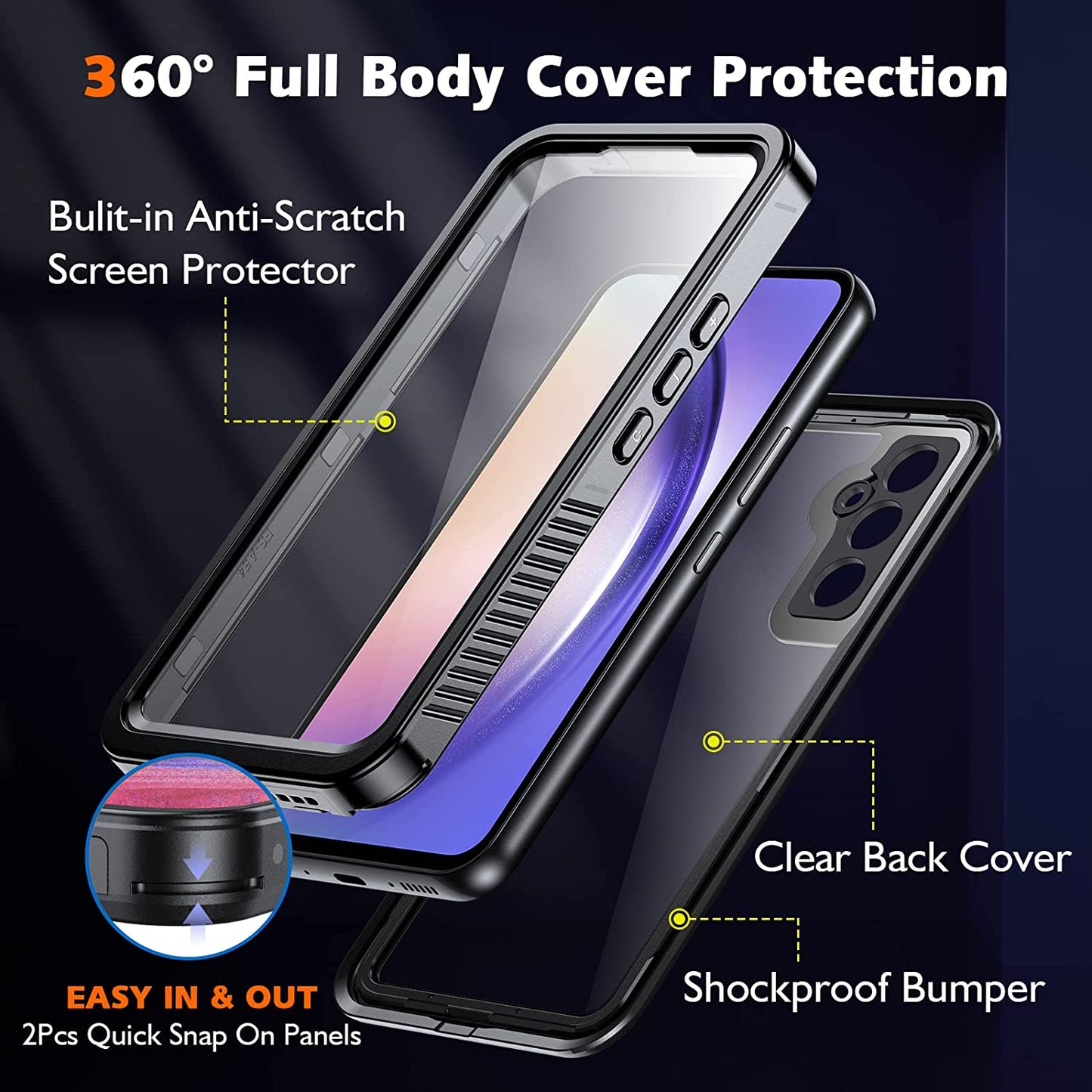 Oaktree Samsung Galaxy A54 5G Waterproof Full-Body Rugged Case - Black / Clear