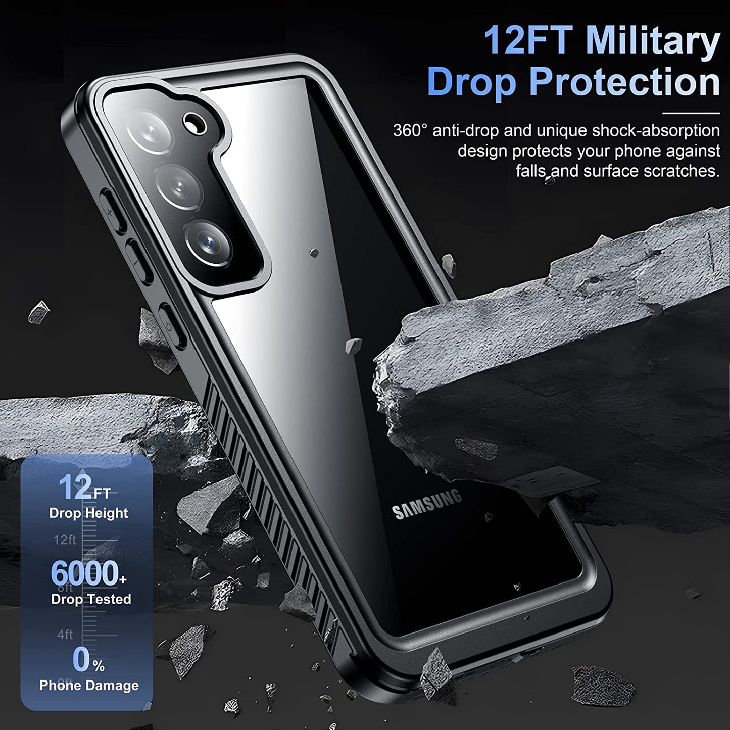 OAKTREE Samsung Galaxy S23+ Plus 6.6 inch Shockproof Waterproof Rugged Case - Black/Clear