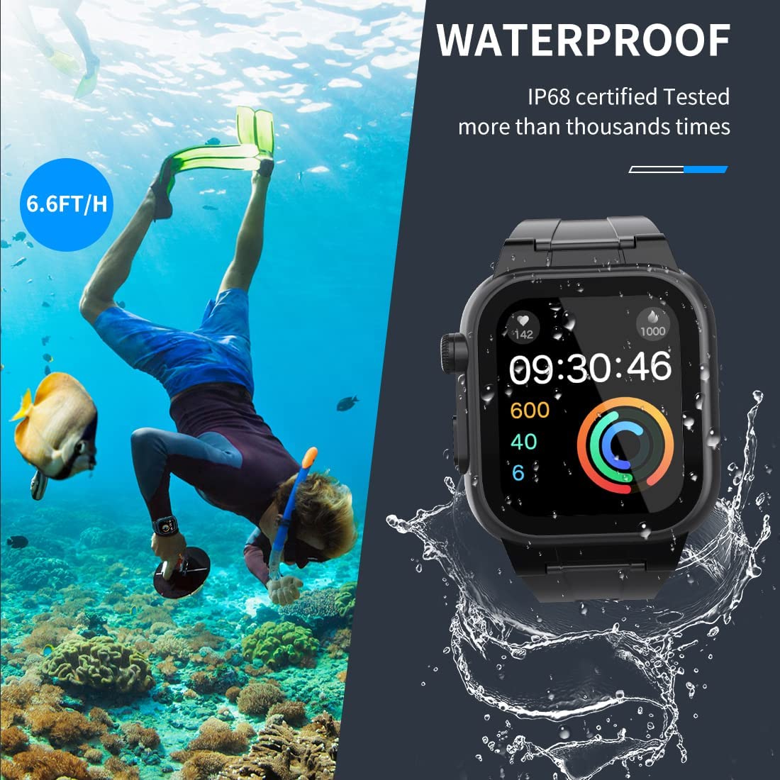 OAKTREE IP68 Waterproof Rugged Case with Premium Soft Silicone Band for Apple Watch 9/8/7 Series (41mm)