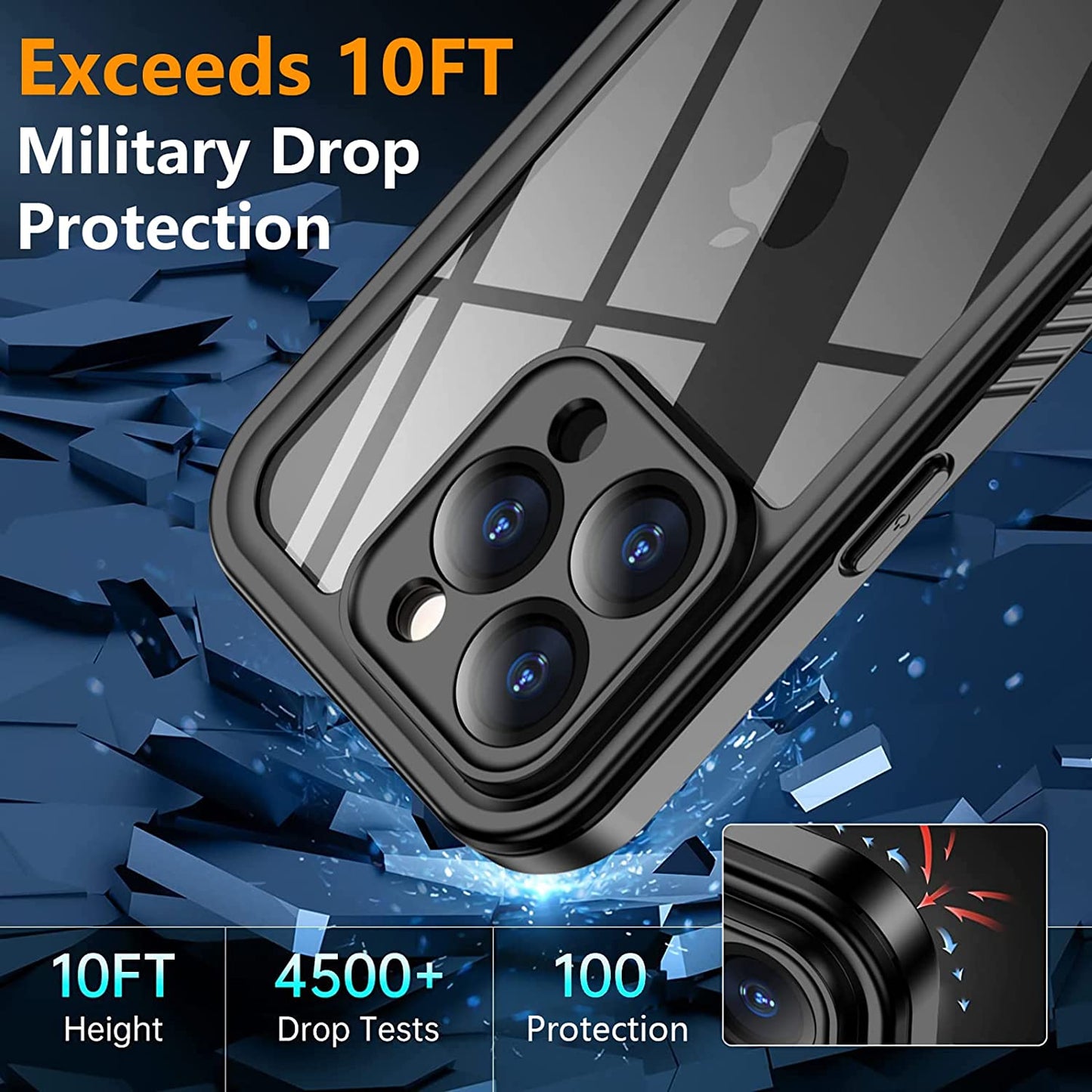 OAKTREE iPhone 14 Pro 6.1" Shockproof Waterproof Full-Body Rugged Case - Black / Clear