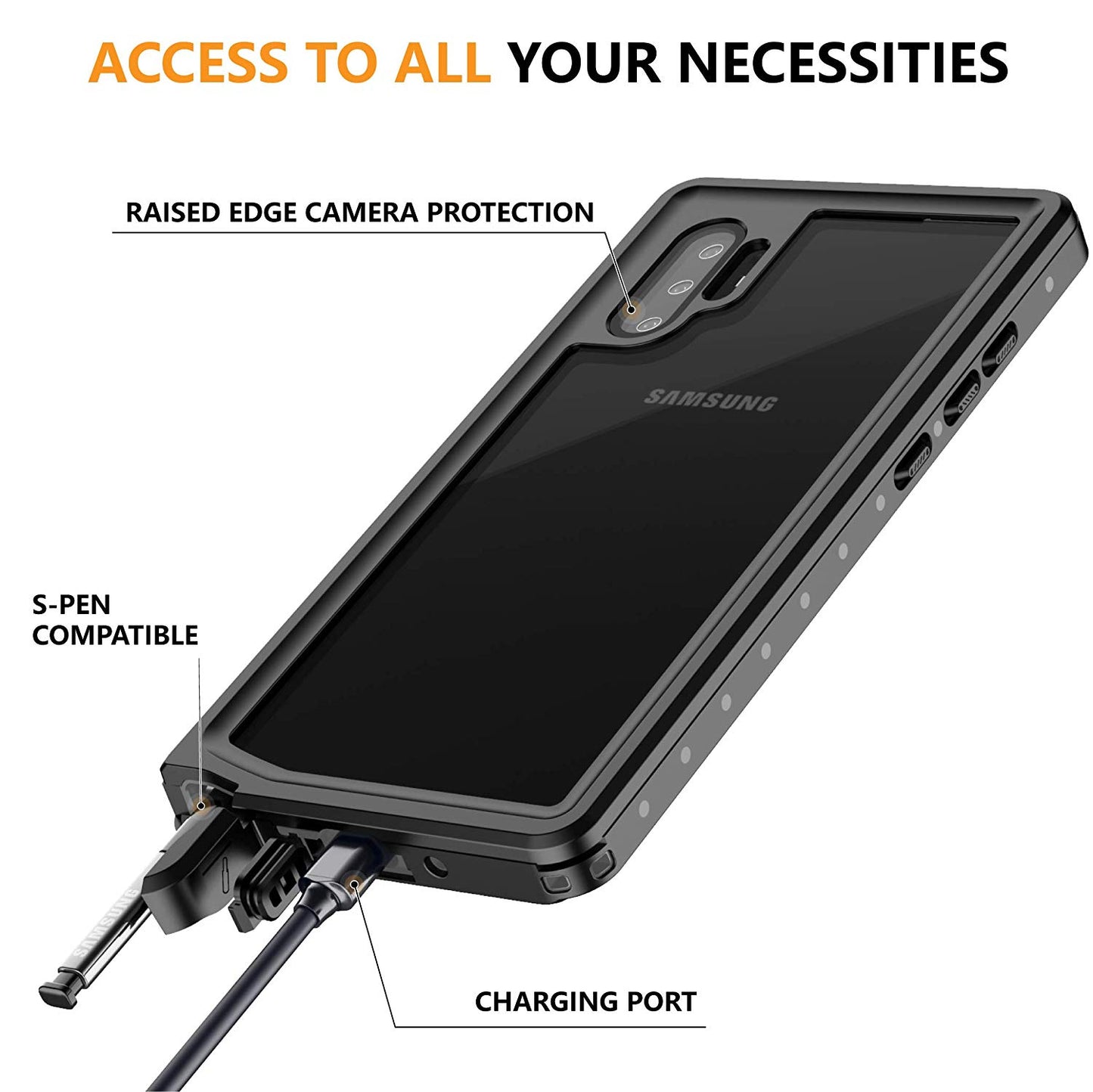 OAKTREE Samsung Galaxy NOTE 10 Shockproof Waterproof Rugged Case - Black/Clear