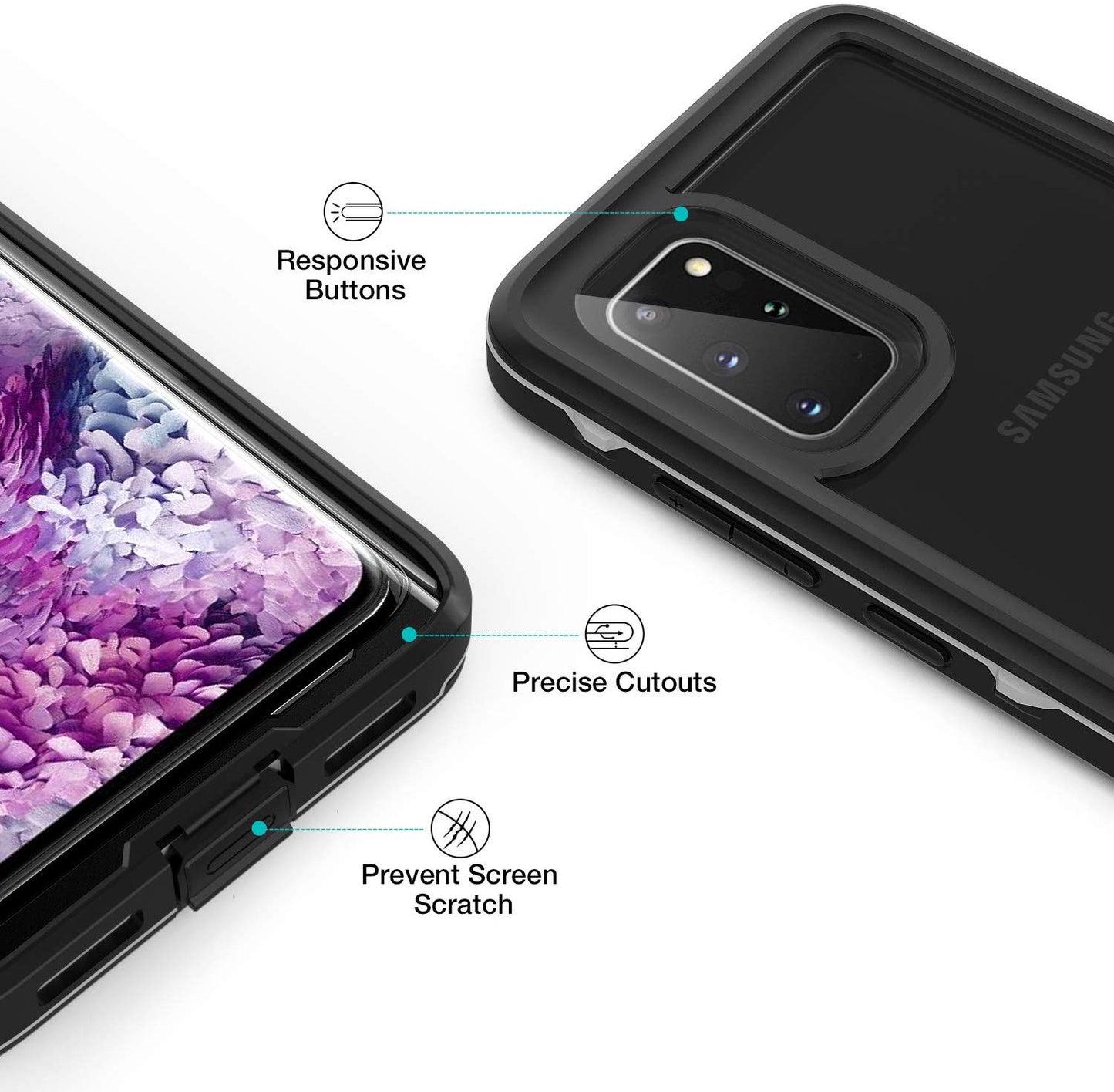 OAKTREE Samsung Galaxy S20+ Plus Shockproof Waterproof Rugged Case - Black/Clear