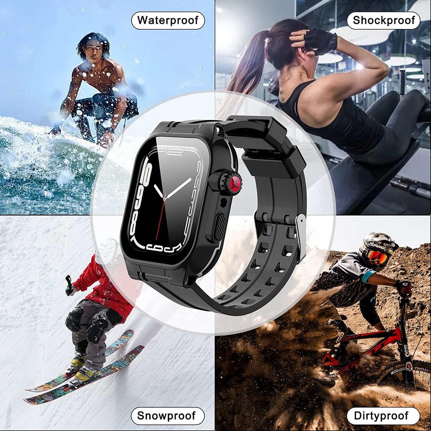 OAKTREE IP68 Waterproof Rugged Case with Premium Soft Silicone Band for Apple Watch 9 / 8 /7 Series (45mm)