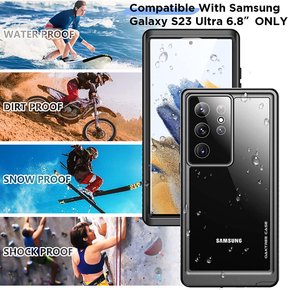 OAKTREE Samsung Galaxy S23 Ultra 6.8 inch Shockproof Waterproof Full-Body Rugged Case - Black/Clear
