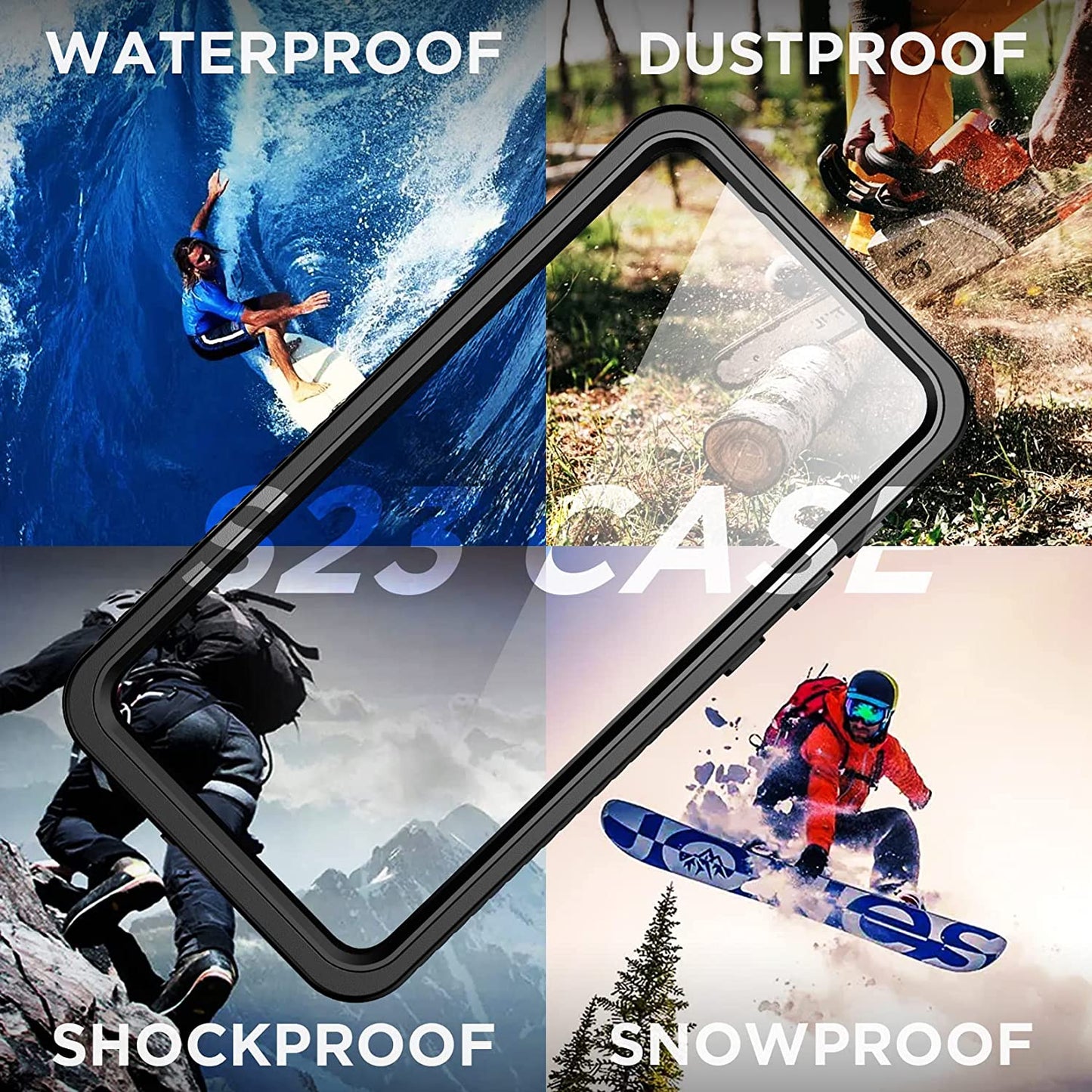 OAKTREE Samsung Galaxy S23 6.1 inch Shockproof Waterproof Rugged Case - Black/Clear