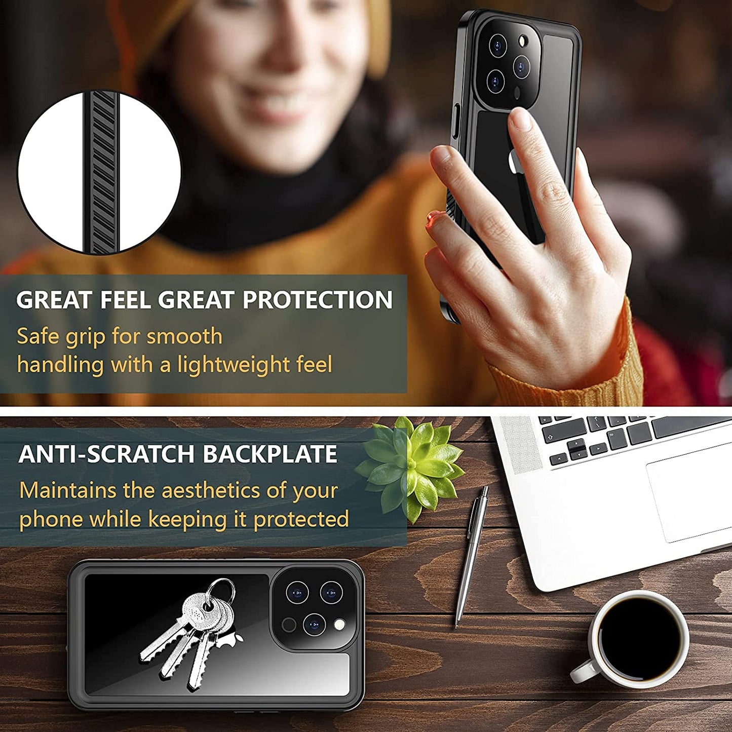 OAKTREE iPhone 13 Pro Max 6.7″ Shockproof Waterproof Full-Body Rugged Case - Black/Clear