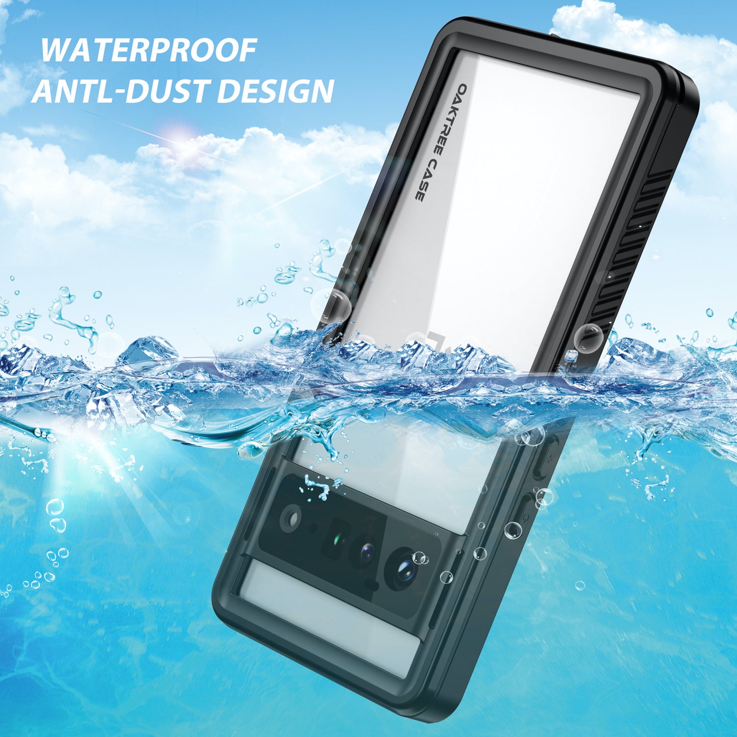 OAKTREE Google Pixel 6 Pro 6.7″ Shockproof Waterproof Full-Body Rugged Case - Black/Clear