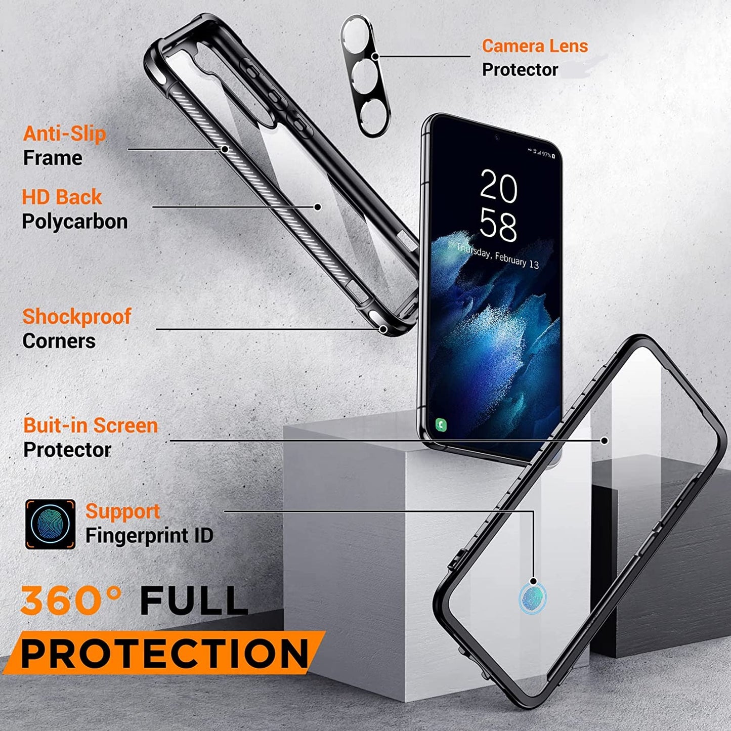 OAKTREE Galaxy S23+ Plus 5G Full-Body Rugged Clear Case with Built-in Screen Protector