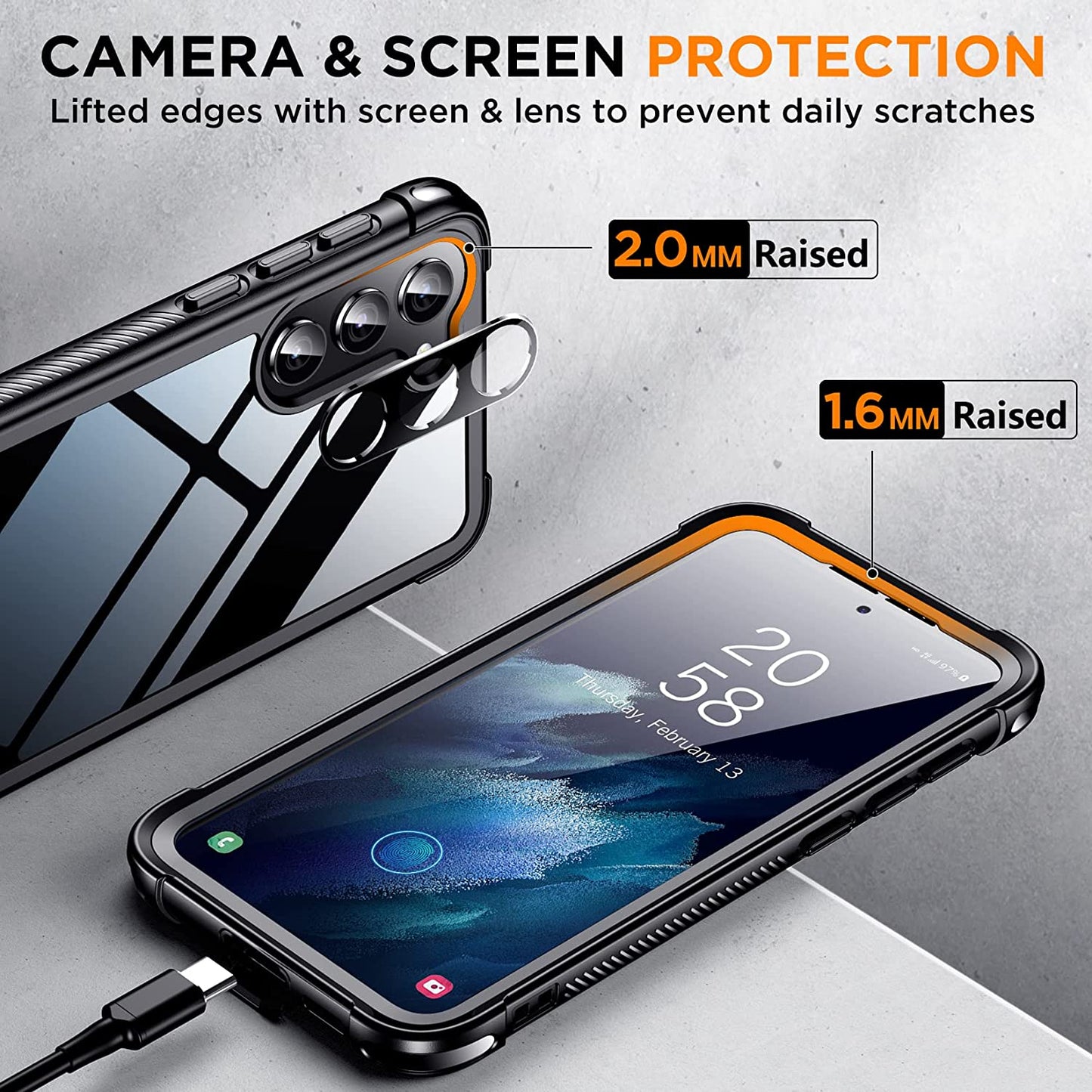 OAKTREE Galaxy S23 5G Full-Body Rugged Clear Case with Built-in Screen Protector