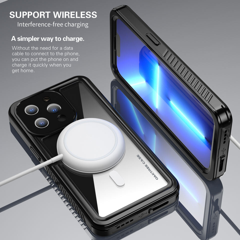 OAKTREE iPhone 13 Pro 6.1" MagSafe Waterproof Shockproof Full-Body Case - Black/Clear